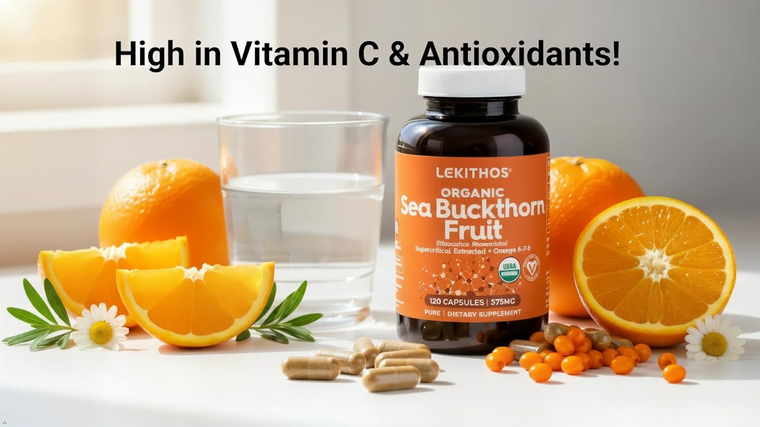 Sea Buckthorn Capsules, 120 Count Powder Capsules, USDA Organic Superfood Supplement Complete with 1125mg Per Serving, Omega 6 and 7, Omega 9 - Image 5