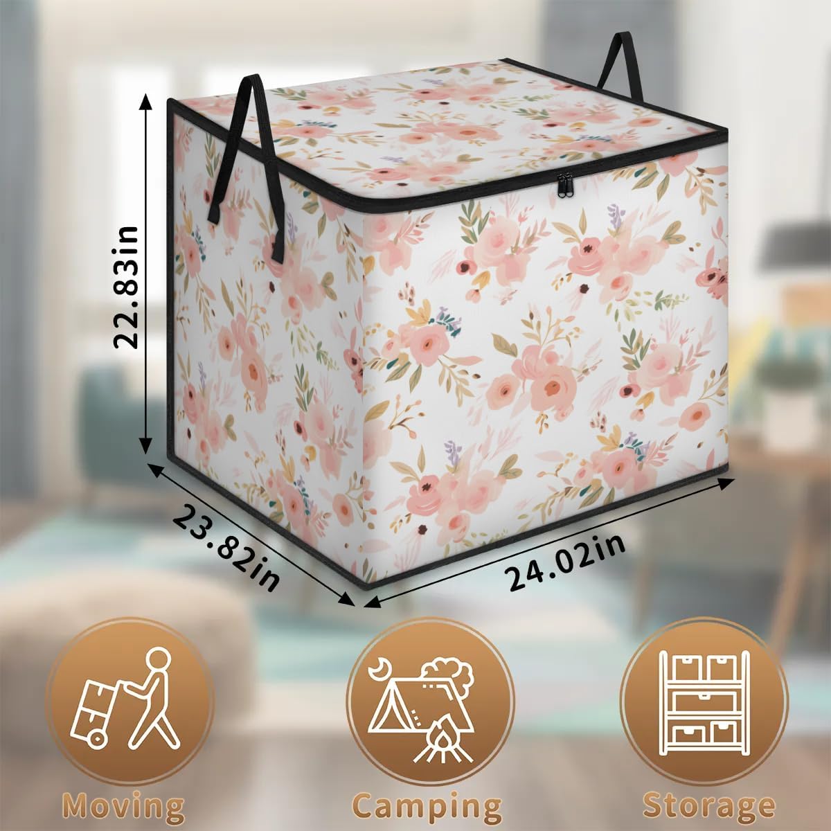 Honeybaby 214L Extra Large Comforter Storage Bag Flower Patterned Floral Storage Totes with Lids Waterproof Closet Organizer Folding Blanket Storage Bags for Clothes Bedding Pillows