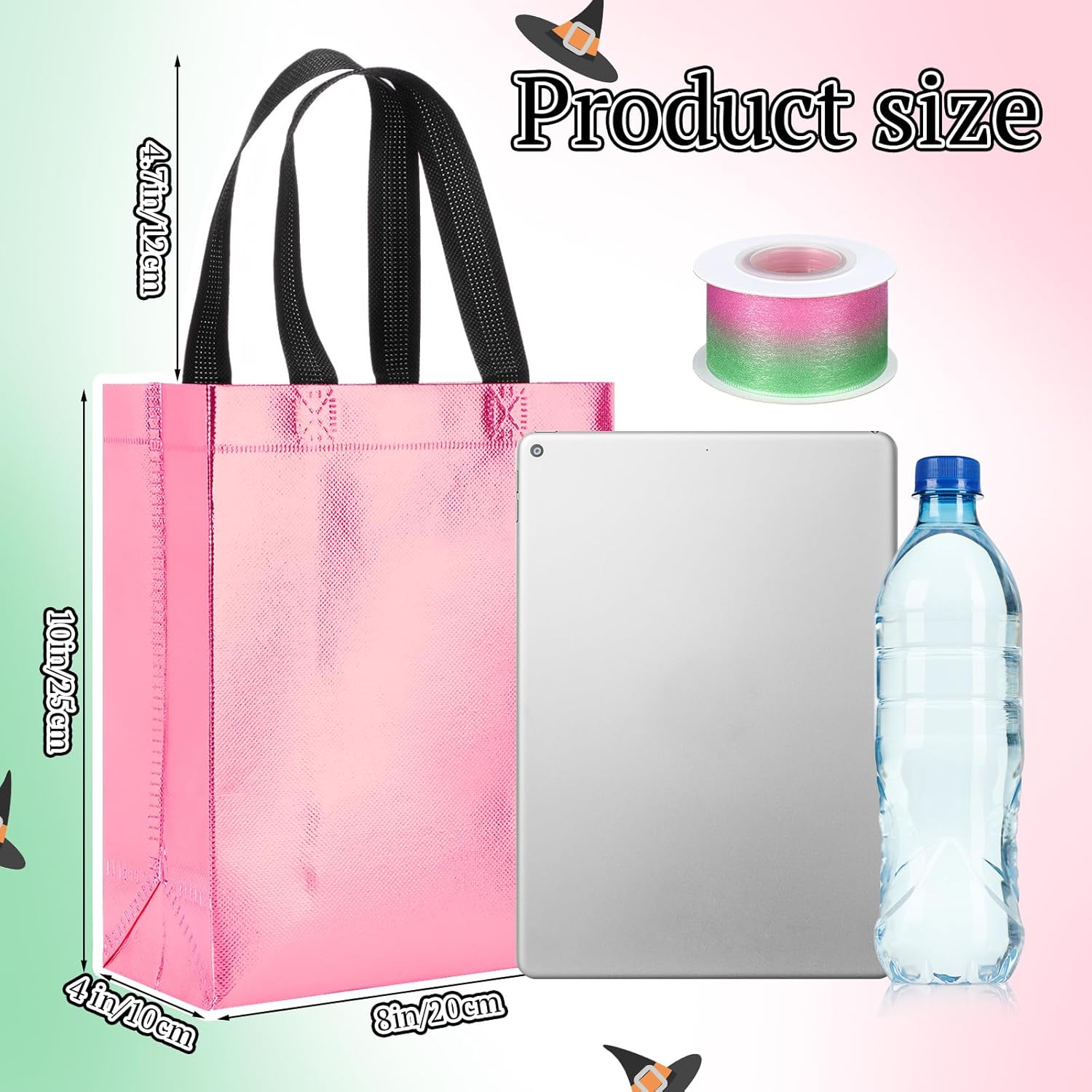 Sweetude 24 Pcs Shiny Green and Pink Reusable Gift Bags with Handles Tissue Paper Holographic Witch Princess Themed Party Favor Bags for Birthday Decorations - Image 4