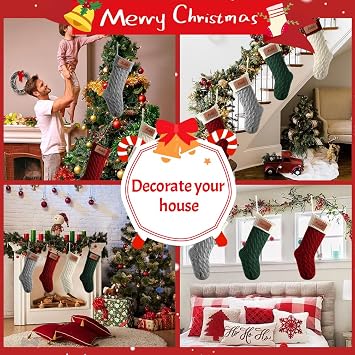 Personalized Christmas Stockings, Custom Christmas Stockings with Name, 18 Large Knitted Xmas Stockings Personalized, Ideal Gift Bag for Children, Family and Friends, Party Decoration