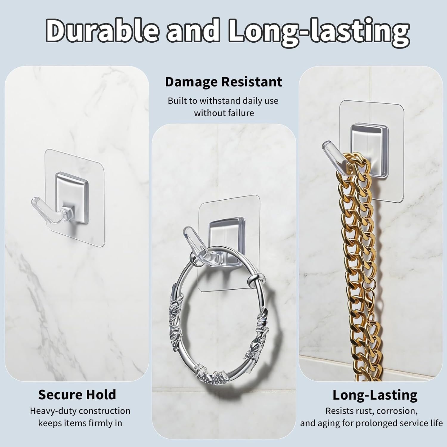 20 Pack Adhesive Wall Hooks for Hanging, Clear Adhesive Towel Coat Hooks, Damage Free Sticky Utility Hooks for Bathroom, Outdoor, Kitchen, Door