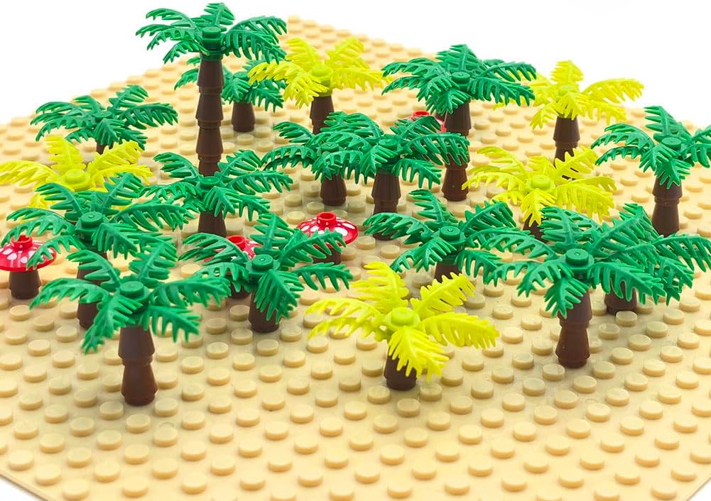 MOC Plants Accessories Building Bricks with Palm Trees, Mushroom Pieces for Beach House City Street Military Scene