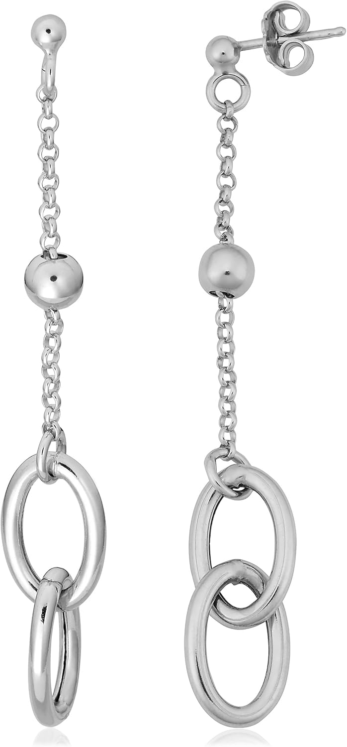Kooljewelry Sterling Silver Double Oval Dangle Earrings - Image 2