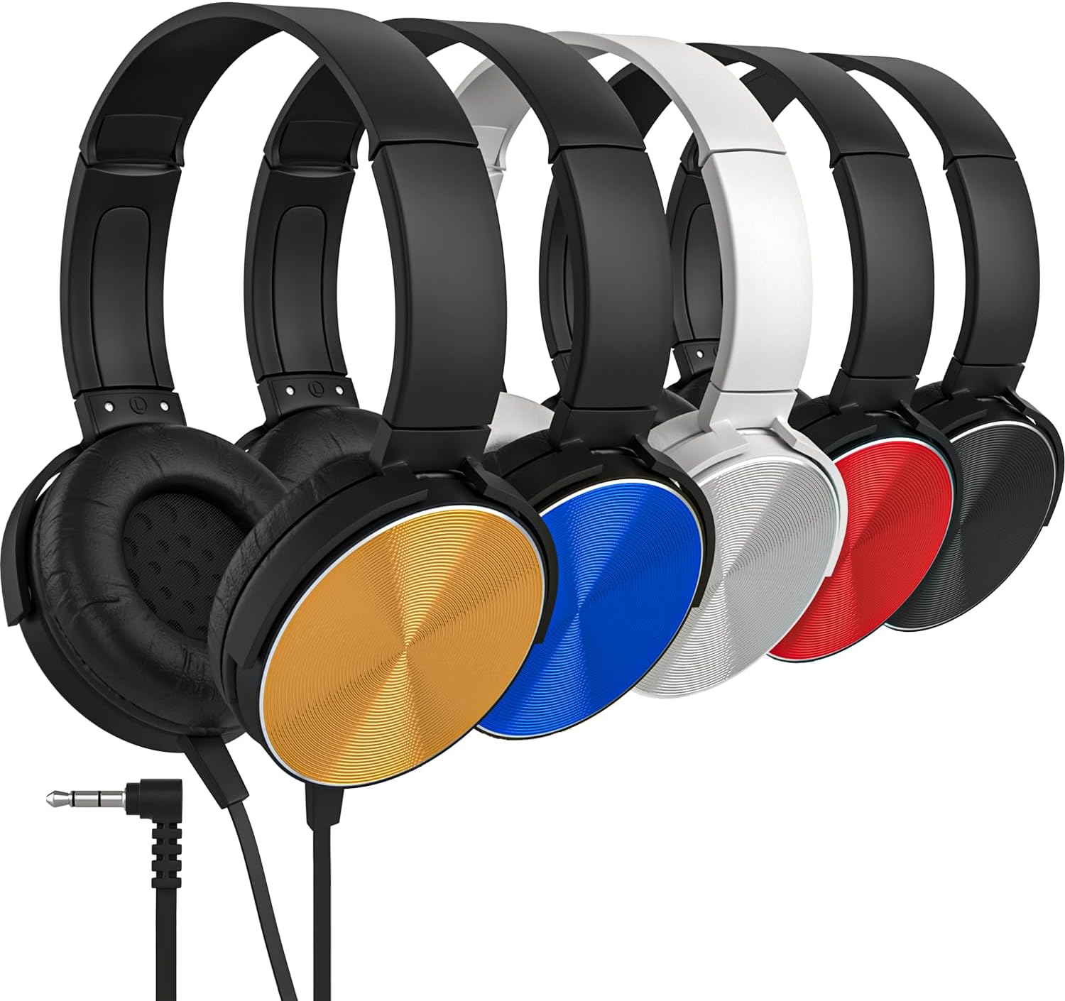 Maeline Bulk On-Ear Headphones for Students, Kids & Adults, 5 Pack Multicolor Wired Classroom Headphones with 3.5mm Jack, Lightweight, Cushioned, Stackable, Ideal for School, Library, Travel