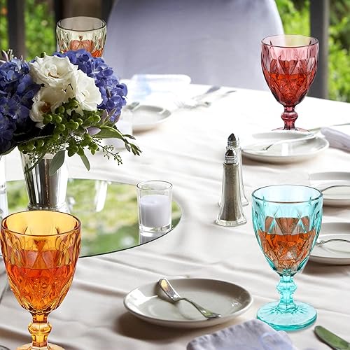 Miniatura 5 de Juego de 12 copas de vidrio vintage a granel de 10 onzas, copas de vino, copas de vino con tallo de cristal, vasos con patrón de diamante, juego de