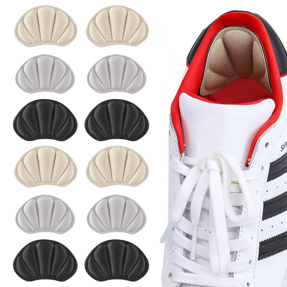 6 Pares Taloneras para Zapatos, Almohadillas Autoadhesivas, Reductor de Talla, Antirozaduras, Protector Talón