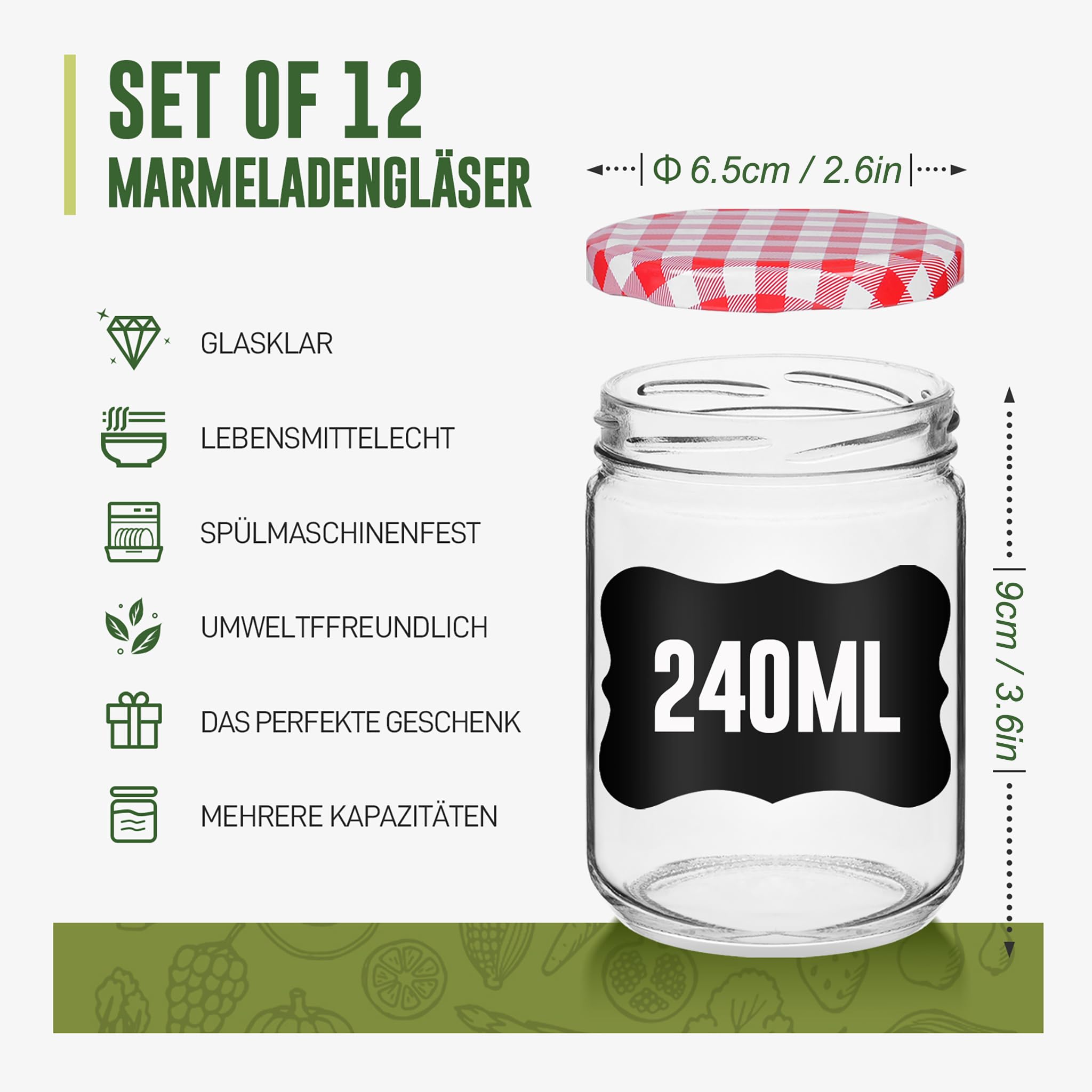 YRHome Barattoli per marmellata da 240 ml con coperchio a vite rosso, 36 pezzi