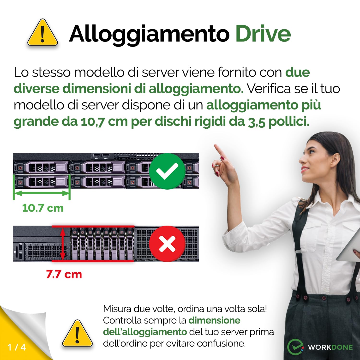 WORKDONE Confezione da 4 - Caddy Hard Disk 3,5 Pollici - Compatibile con Server dell PowerEdge - Manuale di Installazione - Etichette adesive – Cacciavite - Viti per Tray HDD