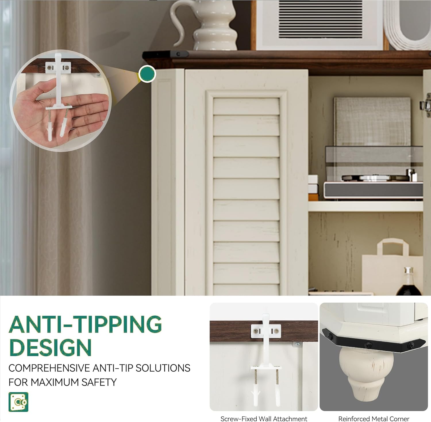 YITAHOME 45" Pantry Cabinet, Kitchen Pantry Storage Cabinet with Doors and Adjustable Shelves, 4-Tier Freestanding Buffet Cupboards Sideboard for Living Room and Dinning Room, White