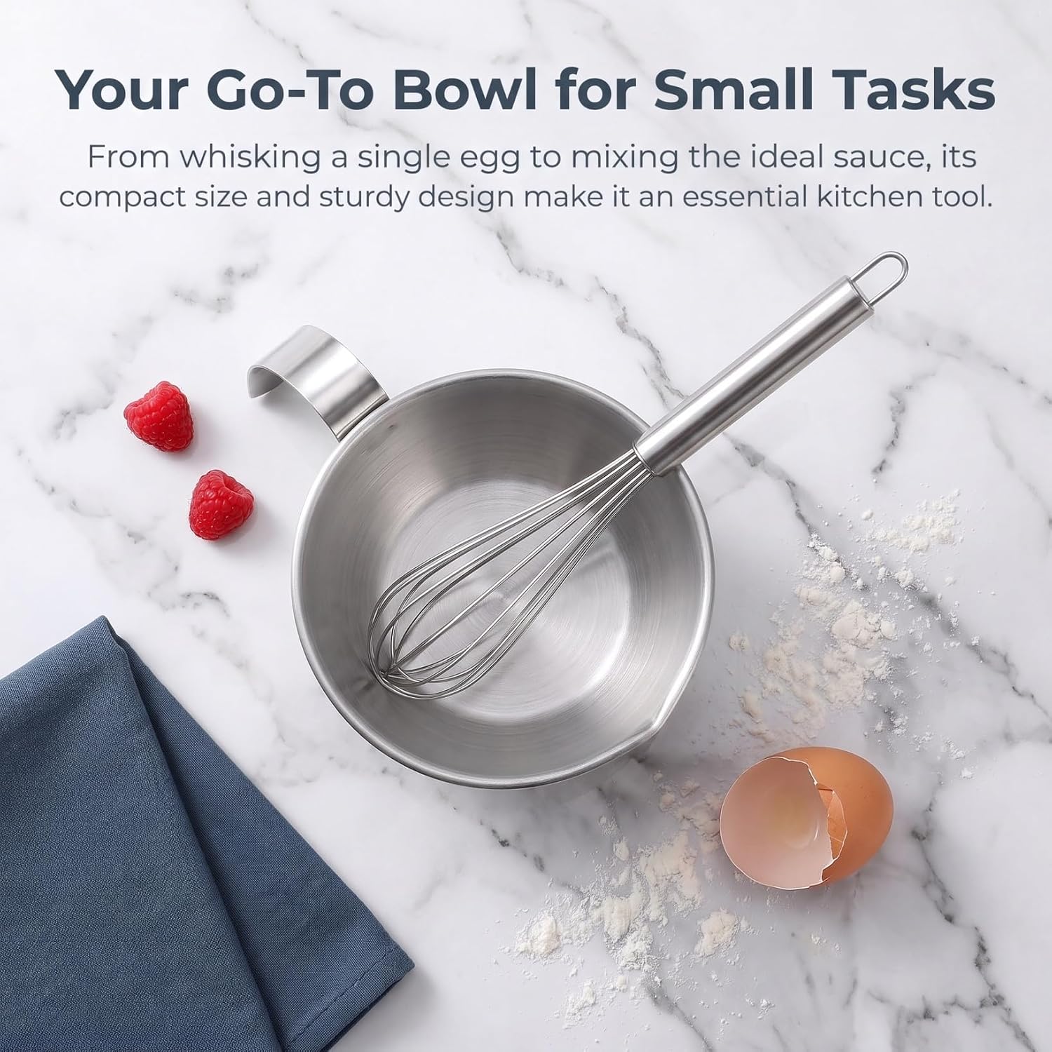 ULTECHNOVO Stainless Steel Mixing Bowl with Handle Small Batter Mixing Bowl with Measurement Marks 5.70 X 3.77 X 2.16 in Measuring Cup for Baking Egg Beating Sauces Meal Prep Kitchen Supplies