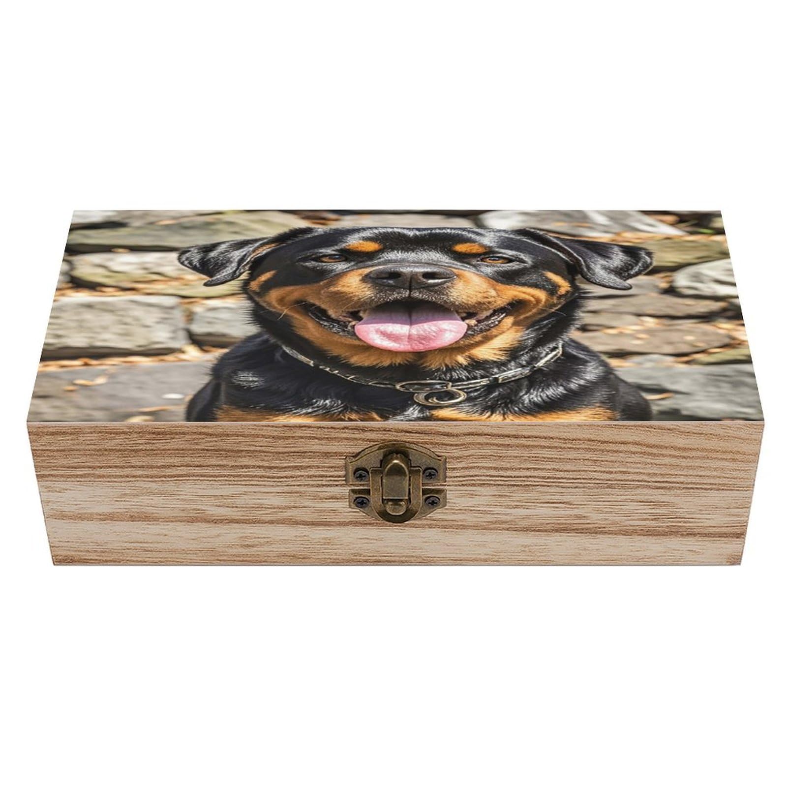 LZQPOEAS Rottweiler Dogs Tongue Head Wooden Box Storage Space to Organize Jewelry in A Beautiful Small Storage Box Decorative Card Boxes Memory Treasure Boxes for Crafts And Photo Storage
