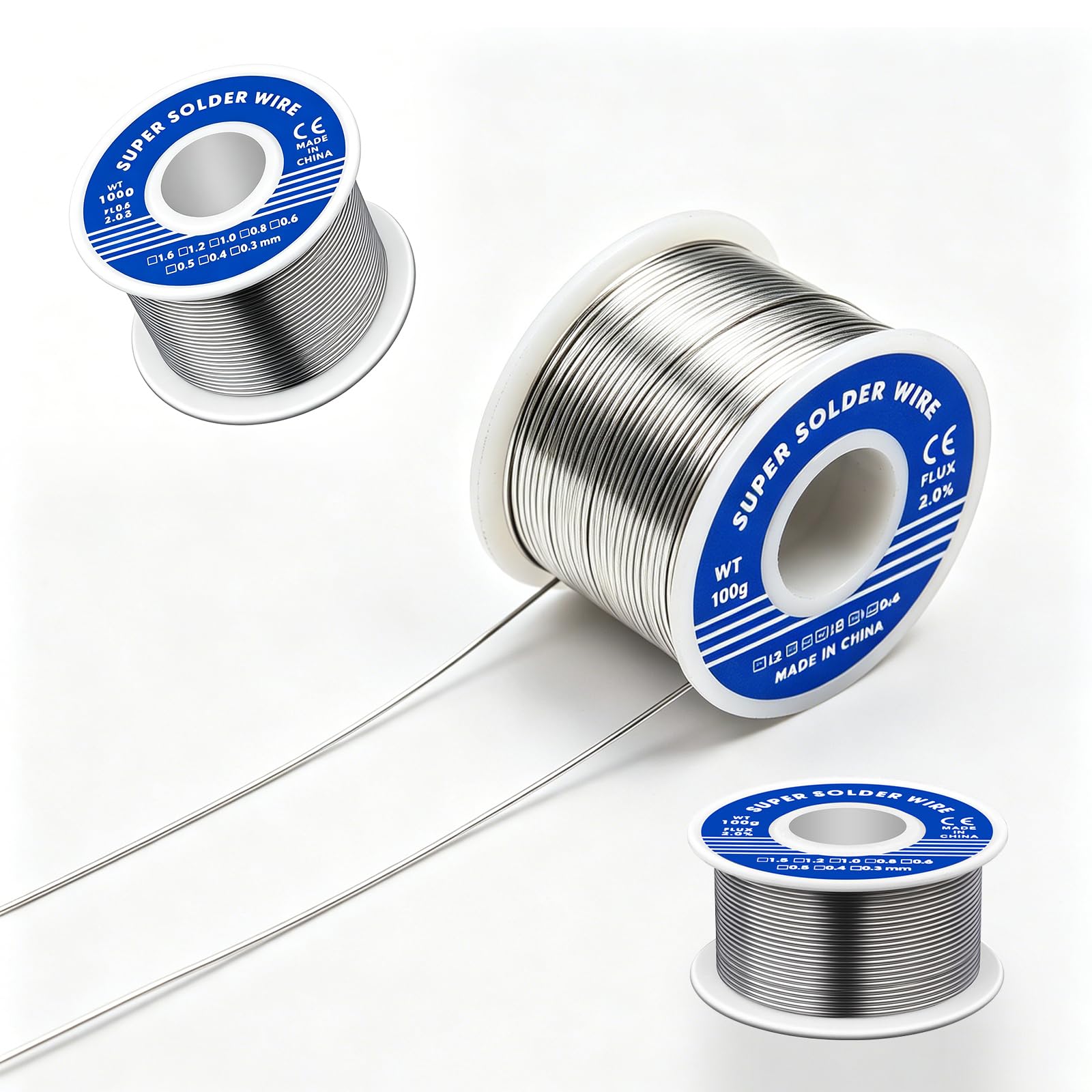 2 fili per saldatura da 1 mm, 100 g, stagno per saldatura con flusso, saldatura con nucleo di colofonia, punto di fusione inferiore per saldatura elettrica, riparazione, fai da te