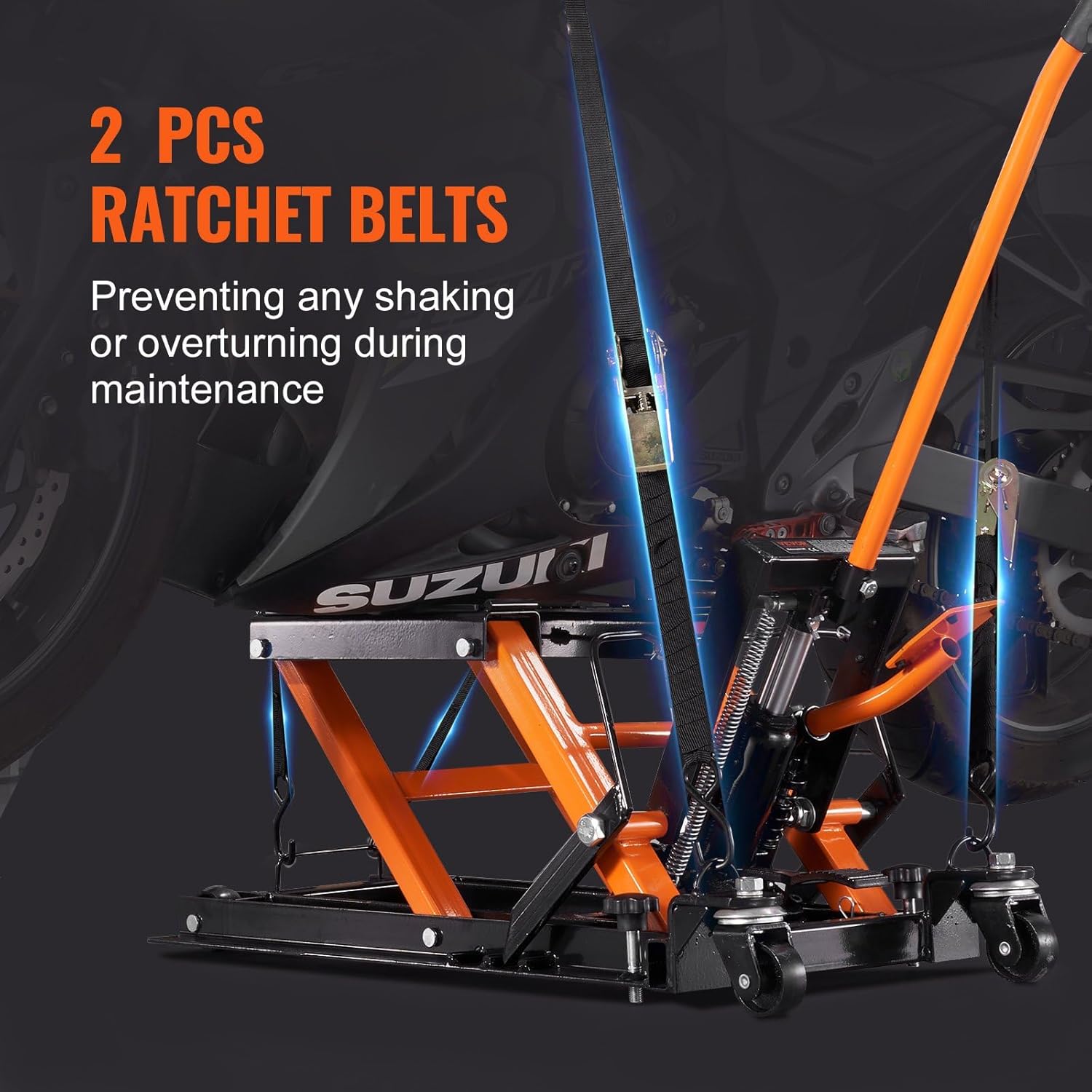 Steel Hydraulic Motorcycle Jack Stand, 1500 LBS ATV Scissor Lift Jack, 4.7"-15" Scissor Portable Lift Jack Stand with 4 Wheels, Foot-Operated Hoist Stand for Motorcycle ATV UTV Powersports (Orange)