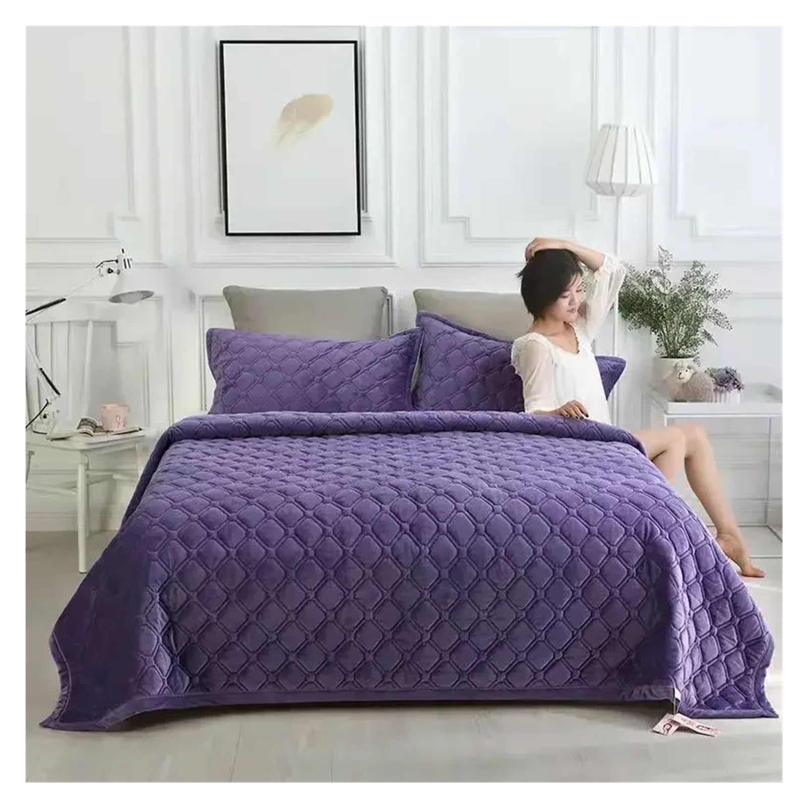 Bedspread Soft Quilted Bed Linens for Winter Warm Blanket Cover Coverlet(Blue,1pc 150x200cm)