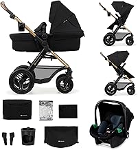 Kinderkraft MOOV2 AIR Pram 3 in 1 Set, with Infant Car Seat Mink PRO I-Size, Travel System, Baby Pushchair, Buggy, Foldable, for Newborn, from Birth to 3 Years, Inflatable Wheels, Black