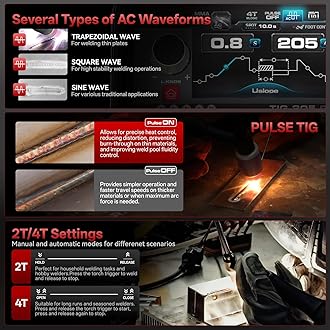 ANDELI 10-in-1 Aluminum TIG Welder with Foot Pedal AC/DC，Large LCD Digital Display 205Amp Cold TIG Welder with Pulse/Square/Sine/Trapezoidal Wave/Stick/Cold/Spot,110V/220V Dual Voltage
