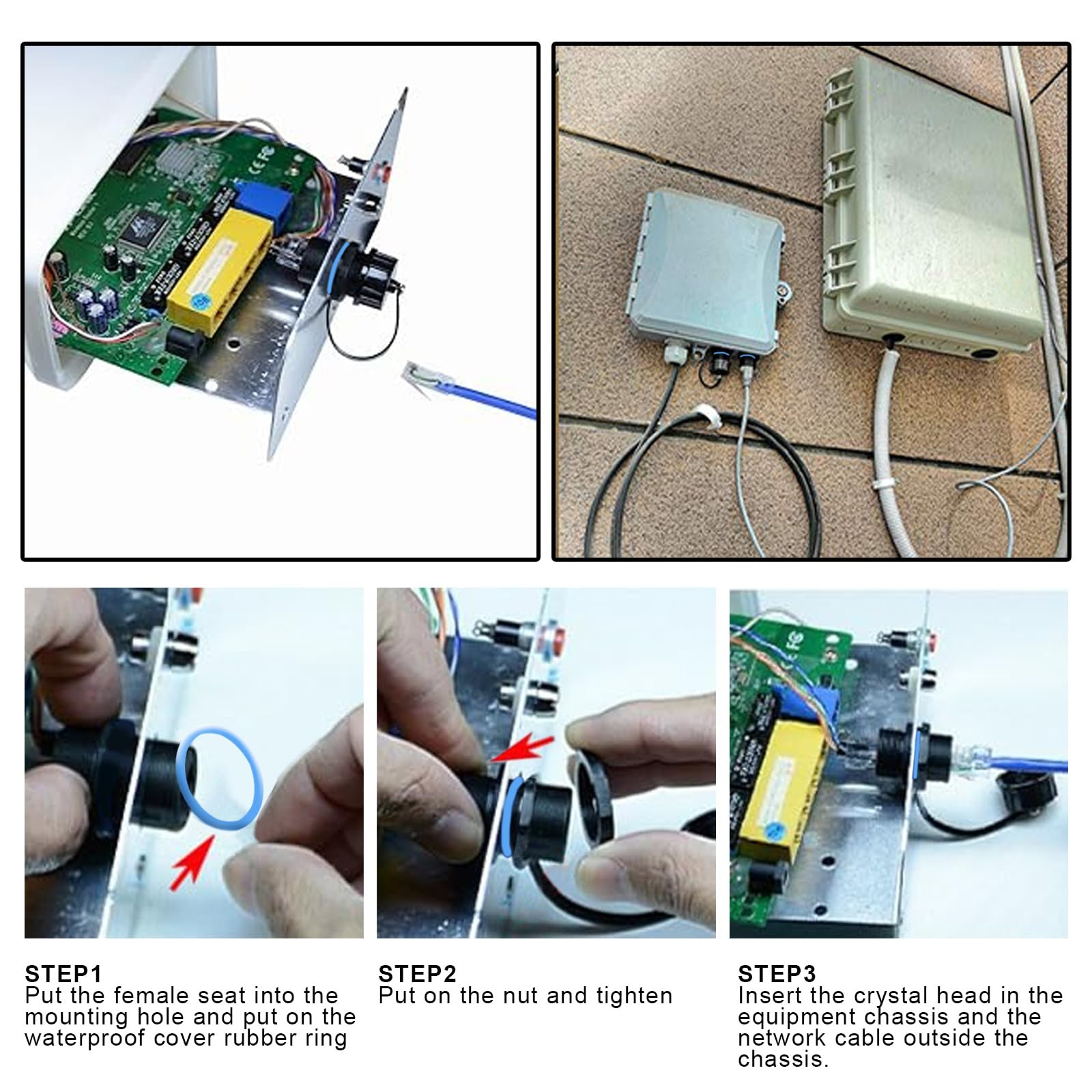 Lot de 6 connecteurs RJ45 CAT6 étanches blindés Cat5/5e/6 femelle vers femelle 8P8C Ethernet LAN adaptateur double tête avec bouchon étanche/anti-poussière