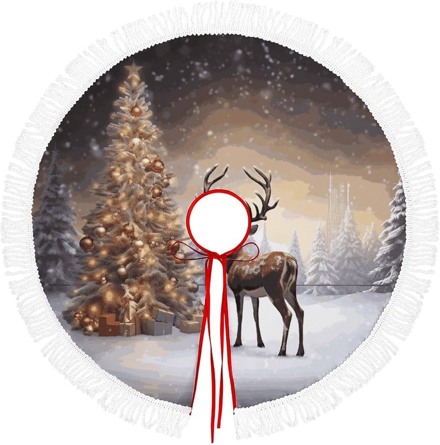 Christmas Tree Skirt Cute Xmas Trees Mat Skirts Personalization Christmas Round Tree Skirts for Holiday Party Decorative Supplies Christmas Tree and Reindeer