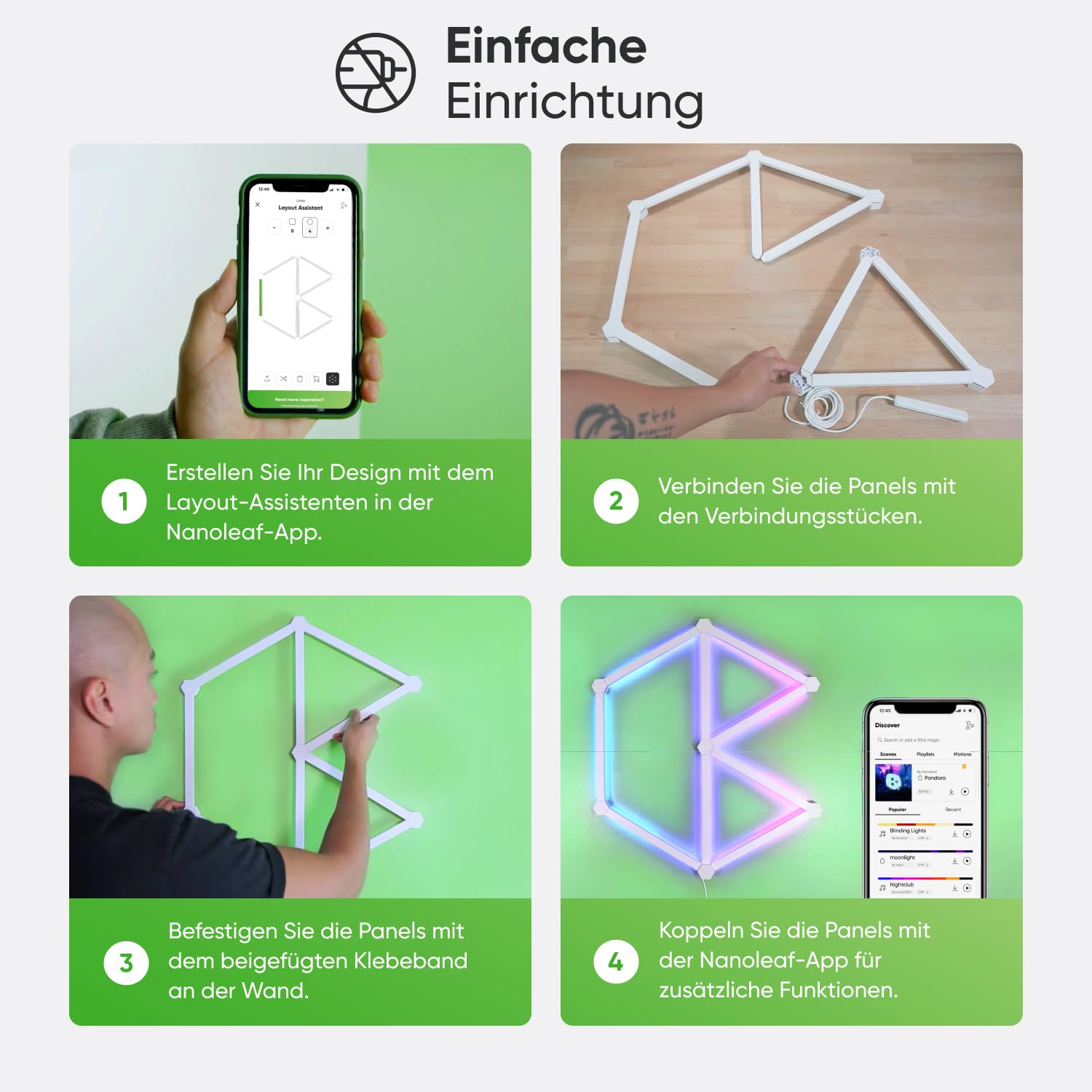 Nanoleaf Lines 60 Grad Starter Kit 9 Smarten LED RGBW Lichtleisten Modulare WLAN Wandleuchte Innen Musik Bildschirm Sync Alexa Google Apple