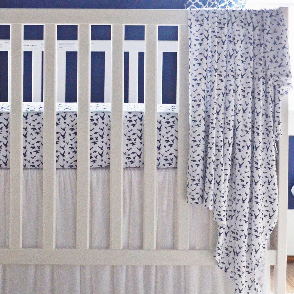 Oliver B Navy 3-piece Dove Crib Bedding Set, White