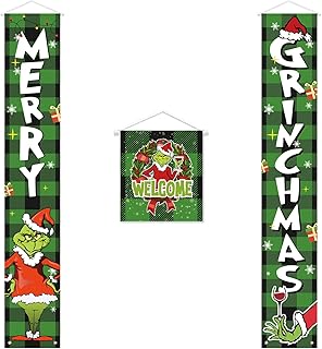 Christmas Banner, Christmas Porch Decorations Sign, 3 PCS Christmas Door Banner Decorations, Indoor/Outdoor Christmas Decorations, Christmas Banners for Party Front Porch Fireplace Wall
