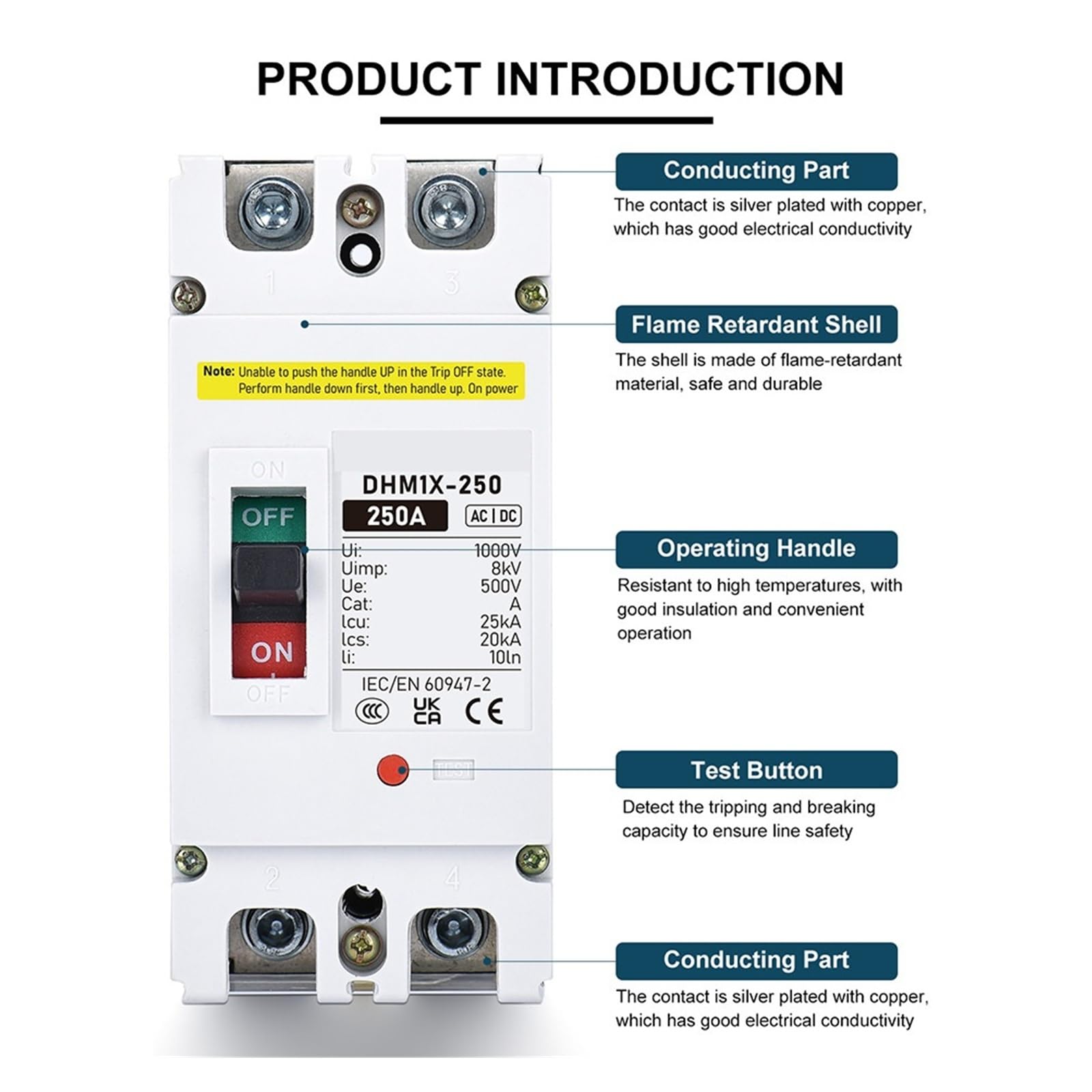 Molded Case Circuit Breaker 500V 25KA 100A/125A/160A/200A/250A For Battery System Circuit Breaker(250A)