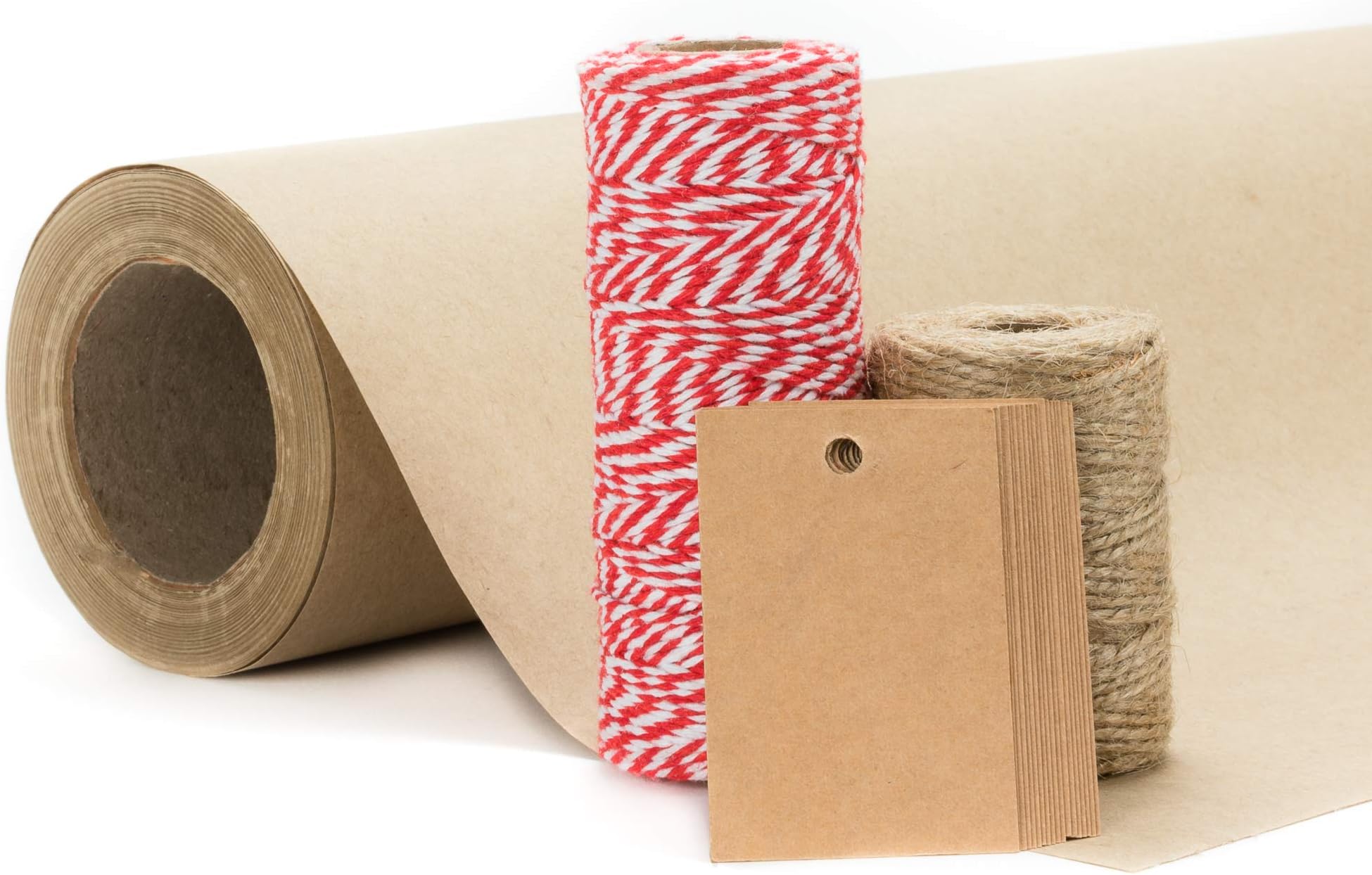 Kraft Paper Roll (Medium) - 15 inches x 75 ft | Includes Jute Twine, Bakers Twine & Kraft Gift Tags | Heavy Duty - Perfect for Christmas Gift Wrapping, Arts & Crafts, Packing & Moving, Table Runner