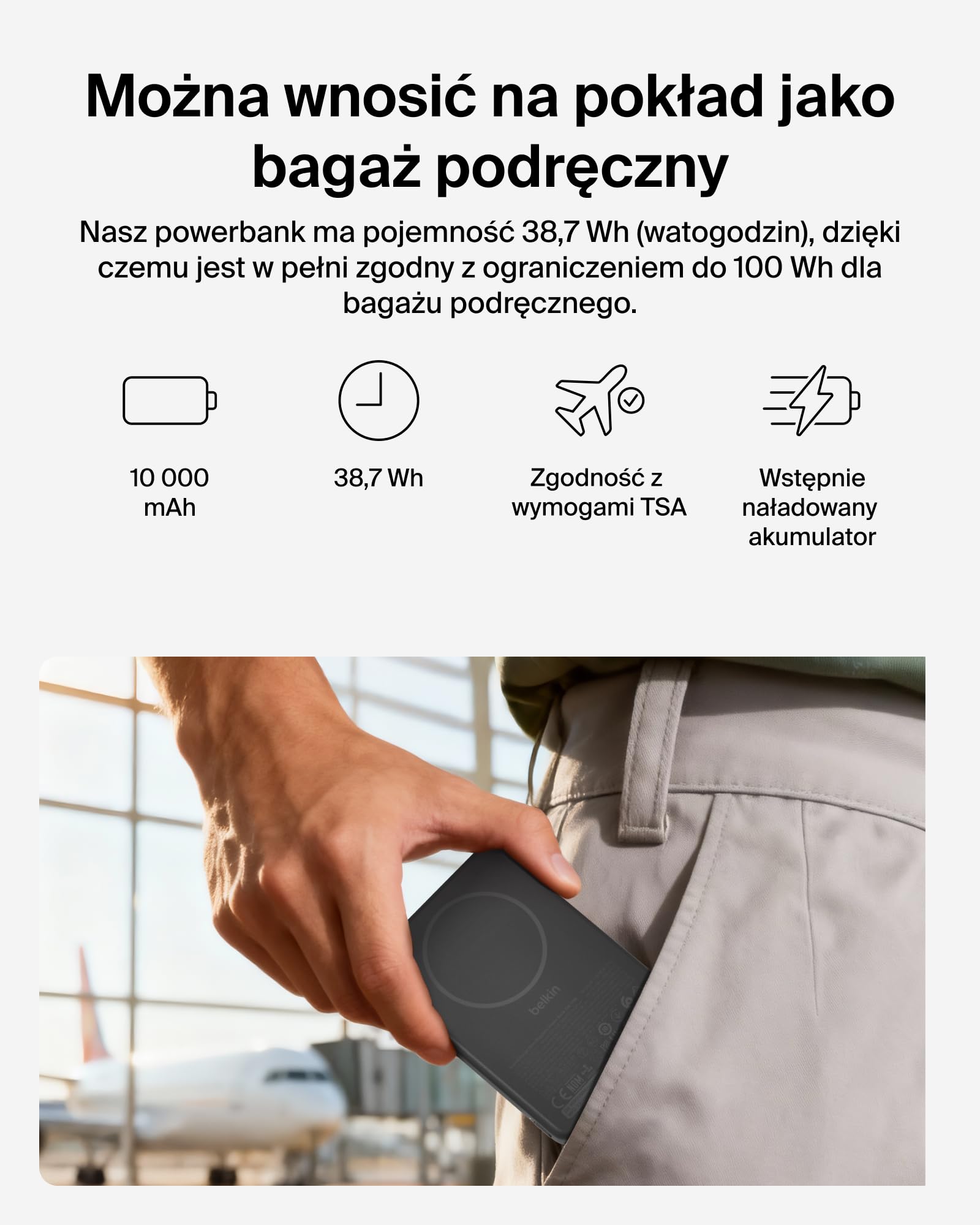 Belkin BoostCharge Magnetyczny Powerbank 10 000 mAh z Pierścieniem – Czarny | Powerbank Bezprzewodowy 10 000 mAh Qi2, Pierścień Magnetyczny do Akcesoriów, 2 Porty USB-C, Naładowany, Kabel w Zestawie