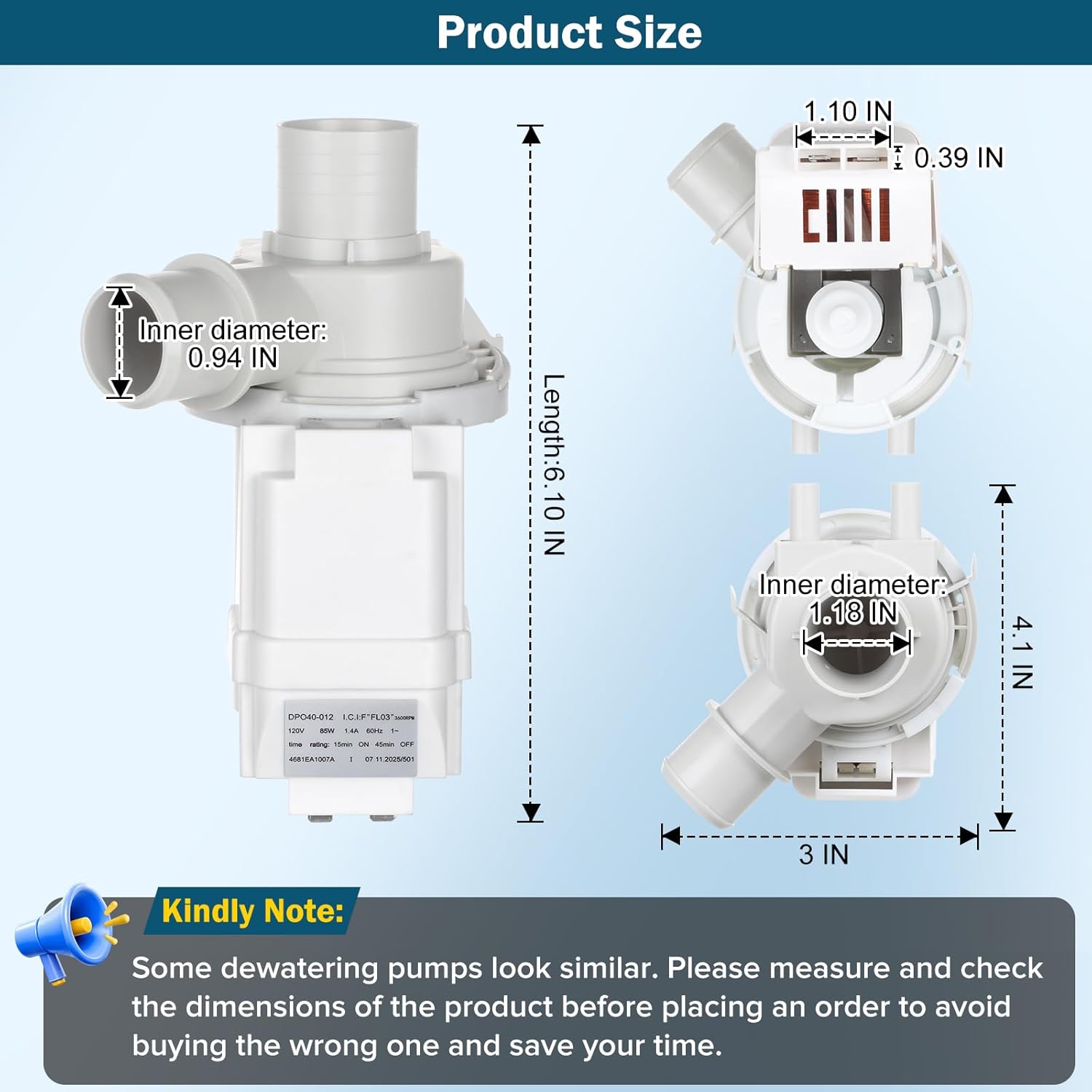 DP040-012 4681EA1007A Drain Pump (OEM), Compatible with LG Washer, Kenmore, GE washer drain pump, Replace 5859EA1004F 5859EA1004P 5859EA1004G WH23X10020, Fits for WT1101CW WT1201CV WT1201CW WT4870CW