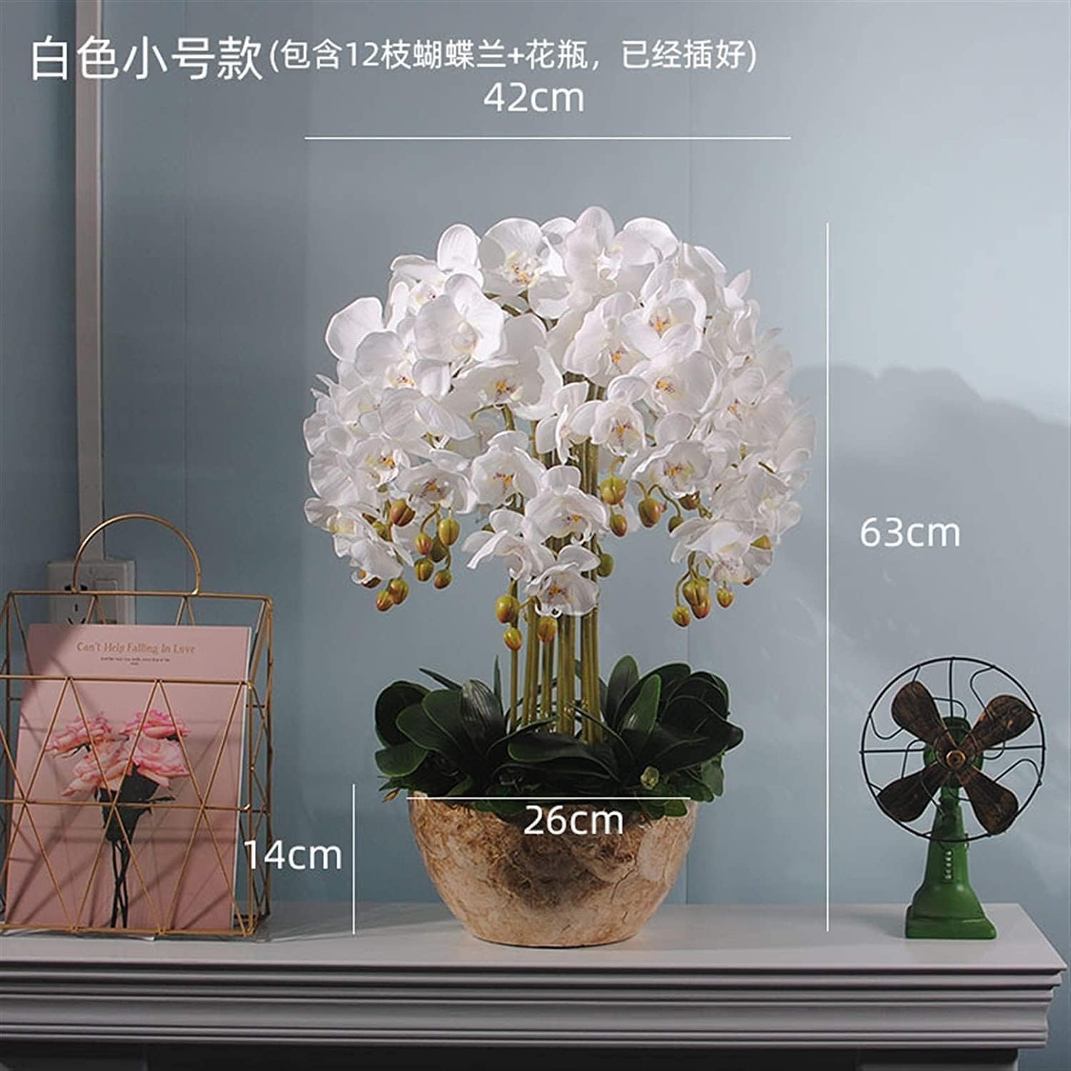 Orquídea Artificial de Seda de orquídea Artificial con jarrón de Resina, Flores Artificiales de Phalaenopsis, Flores Falsas de 24,8 Pulgadas en Maceta sintética Muy Natural
