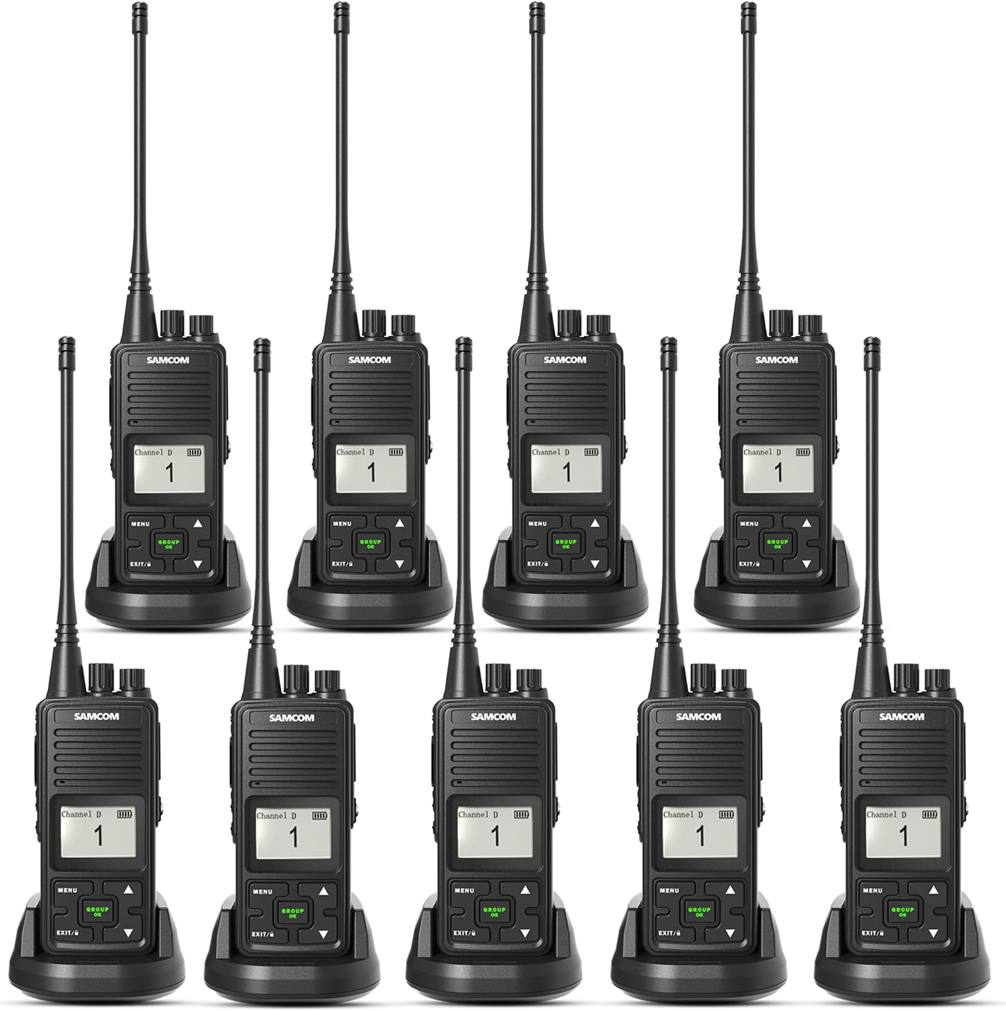 SAMCOM Long Range Two Way Radios 3000mAh High Power 2 Way Radios Rechargeable, 2 Watts UHF Walkie Talkies for Adults with Earpiece, Group PTT Button Programmed Business Radios, 9 Pcs