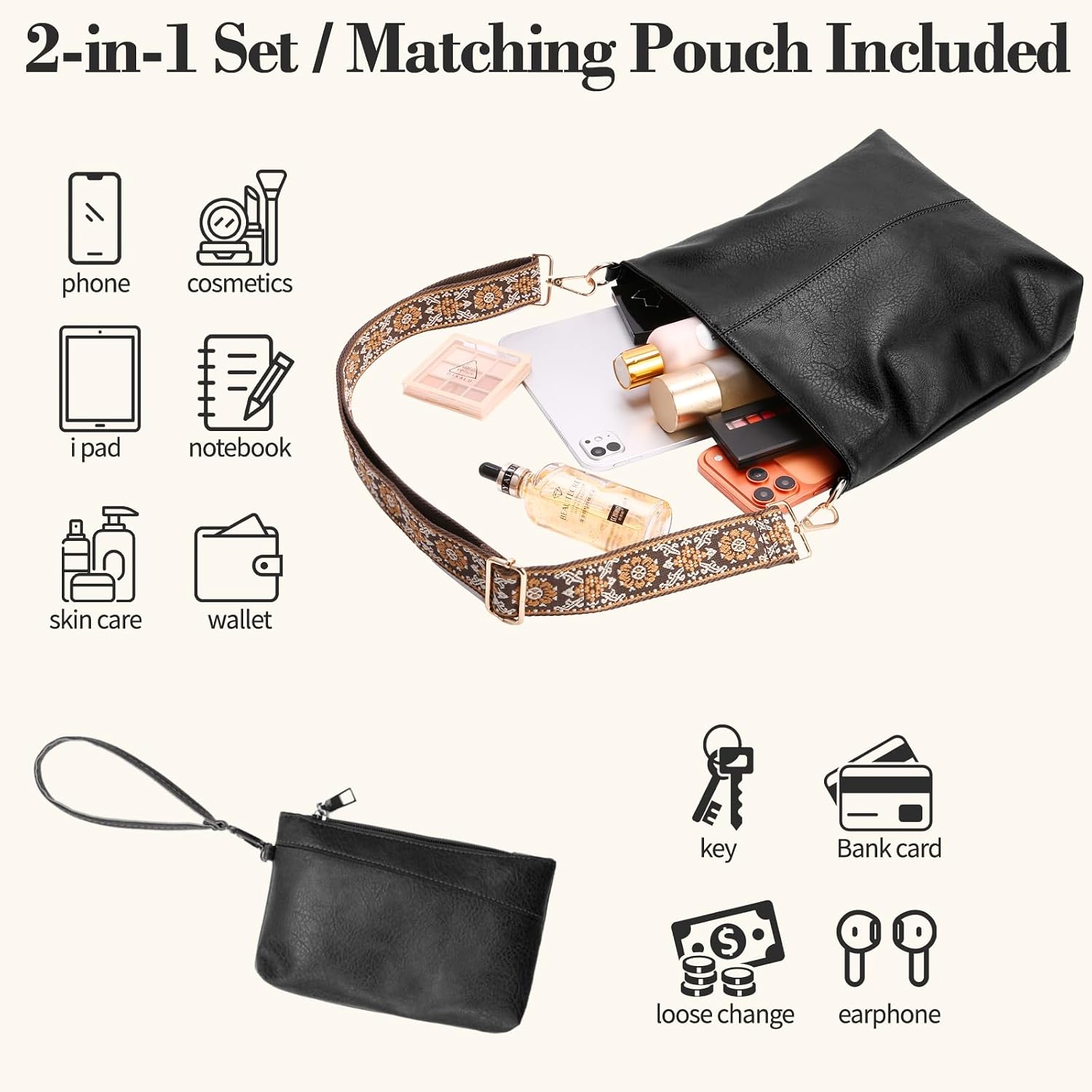 Faux Leather Crossbody Bag for Women, Soft Hobo Purse & Shoulder Handbag, Womens Everyday Purse for Work, Travel & Daily Use