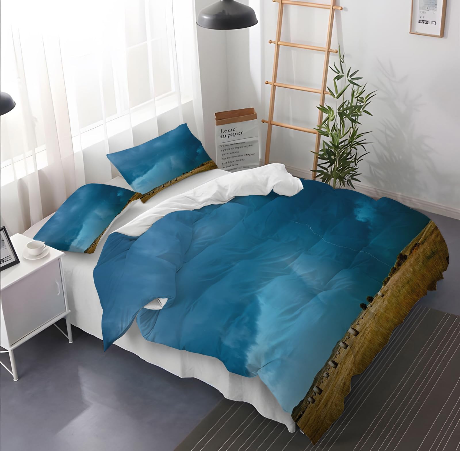 Copripiumino 200X200 Blu Cielo Parure Copripiumino Matrimoniale Stampa Copripiumino Una Piazza E Mezza Ragazza,In Microfibra, Con 2 Federa(50X75Cm)