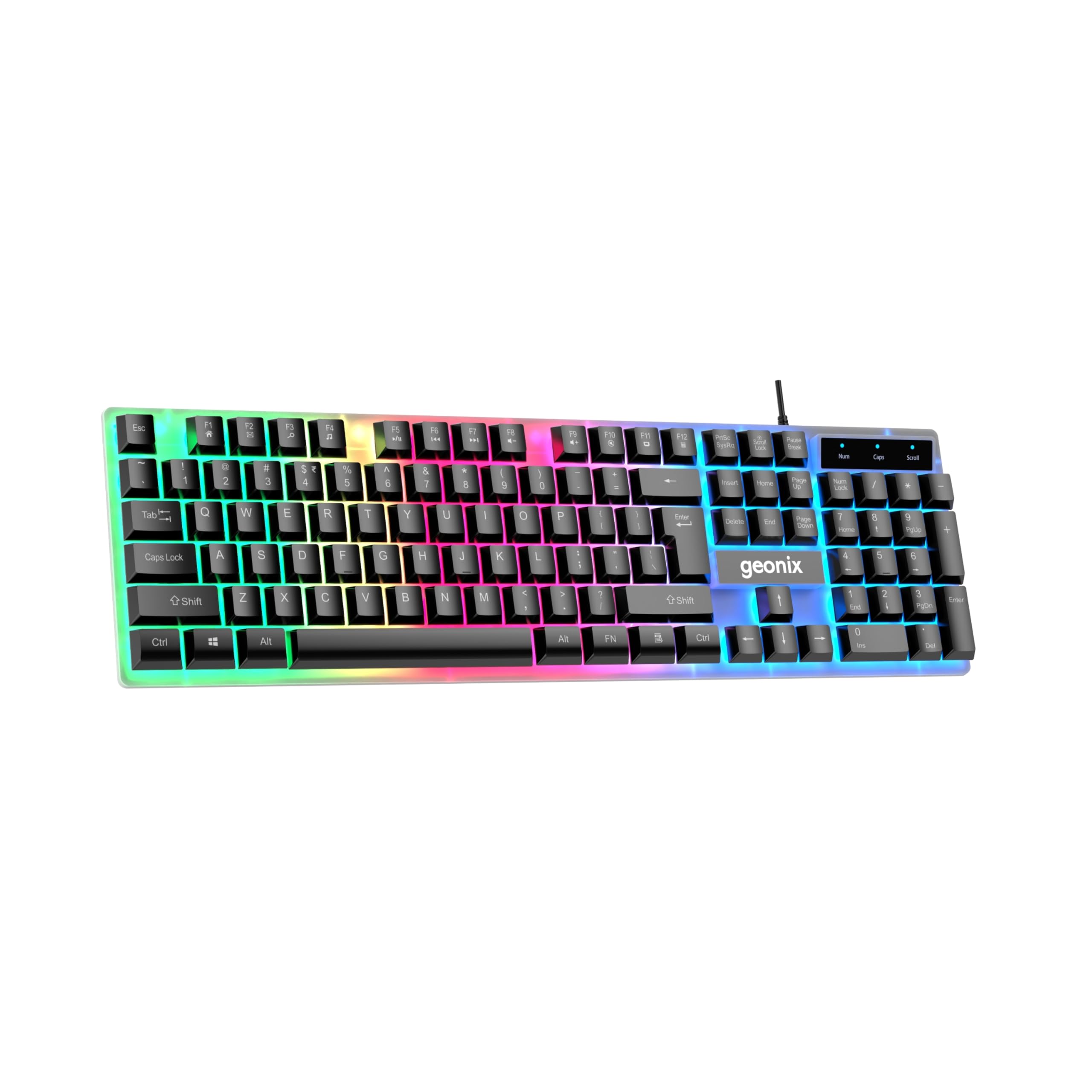 Geonix Cruiser K5, Wired Gaming Keyboard, 104 Keys, 1.5m Cable, 12 Multimedia Keys, USB Interface, RGB Colour, Plug and Play
