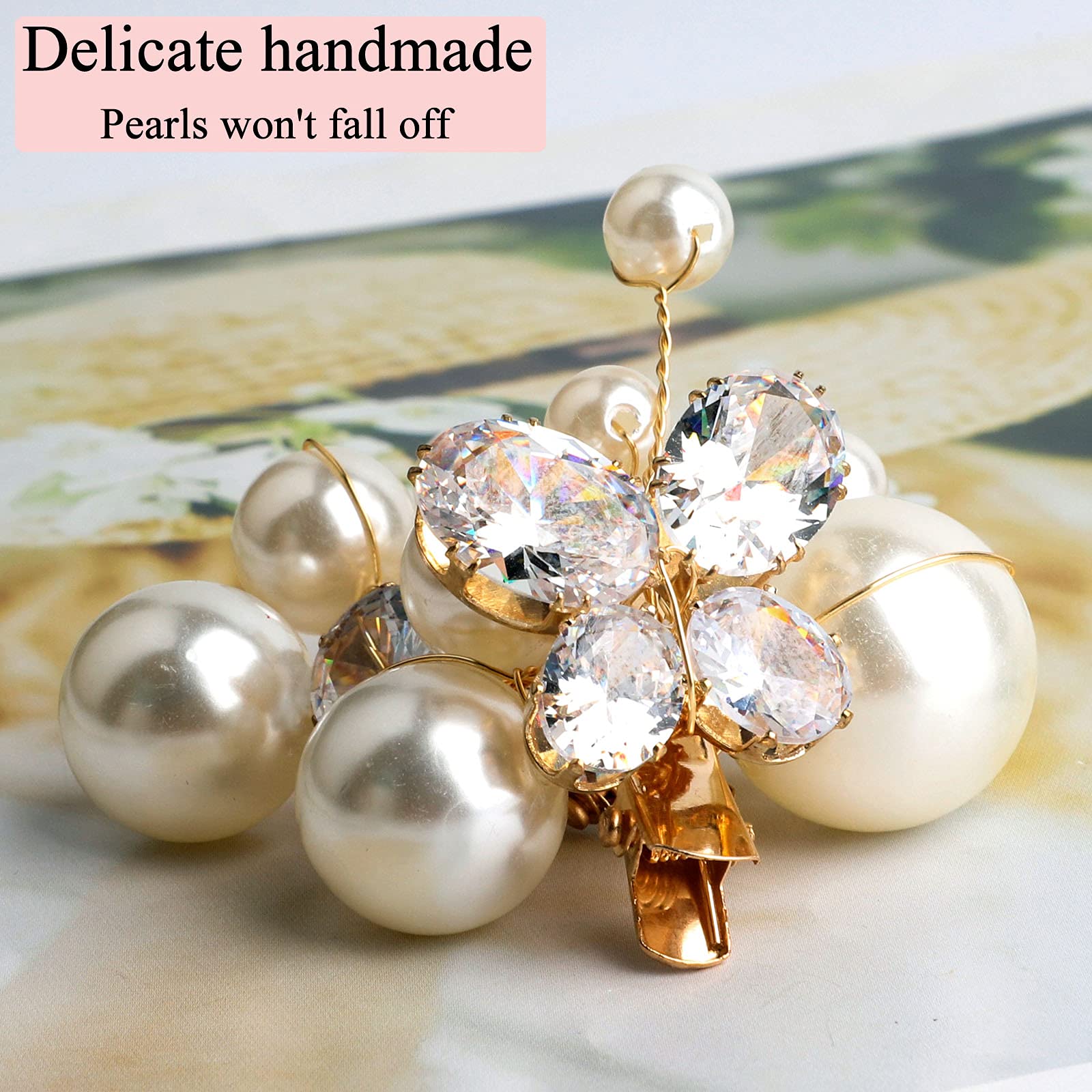 Amazon.com : Sppry Small Pearl Rhinestone Alligator Hair  display picture 2