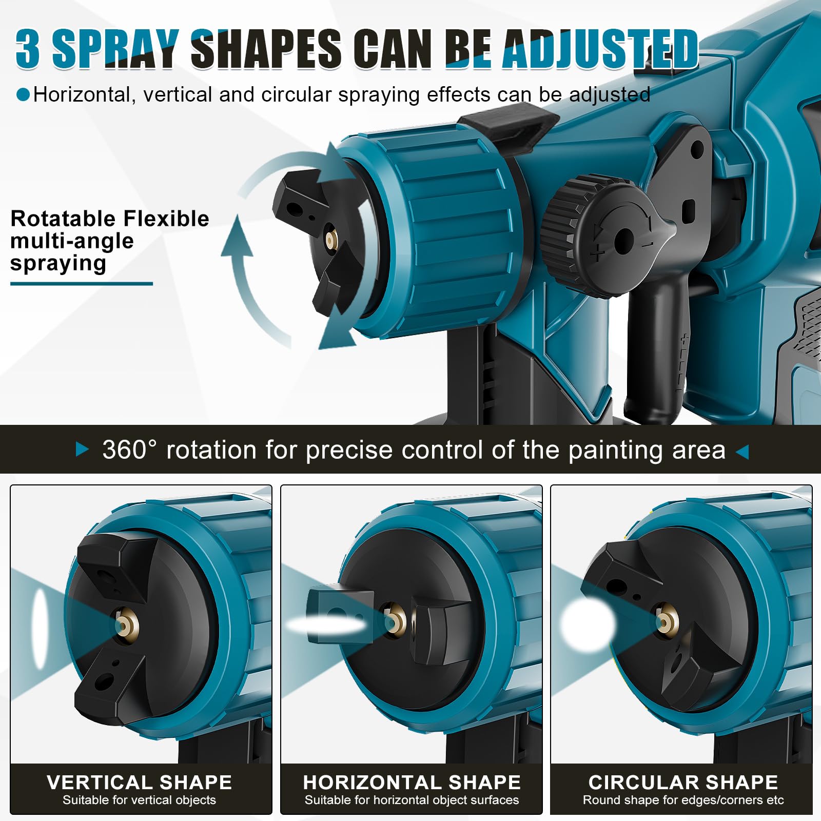 Pistolet à Peinture sans Fil Compatible avec Makita 18V Batterie, avec réservoir de 1000ml, 5 Buses, 3 modès, Brosse de Nettoyage, Gants et Lunettes de Protection (Outil Uniquement)