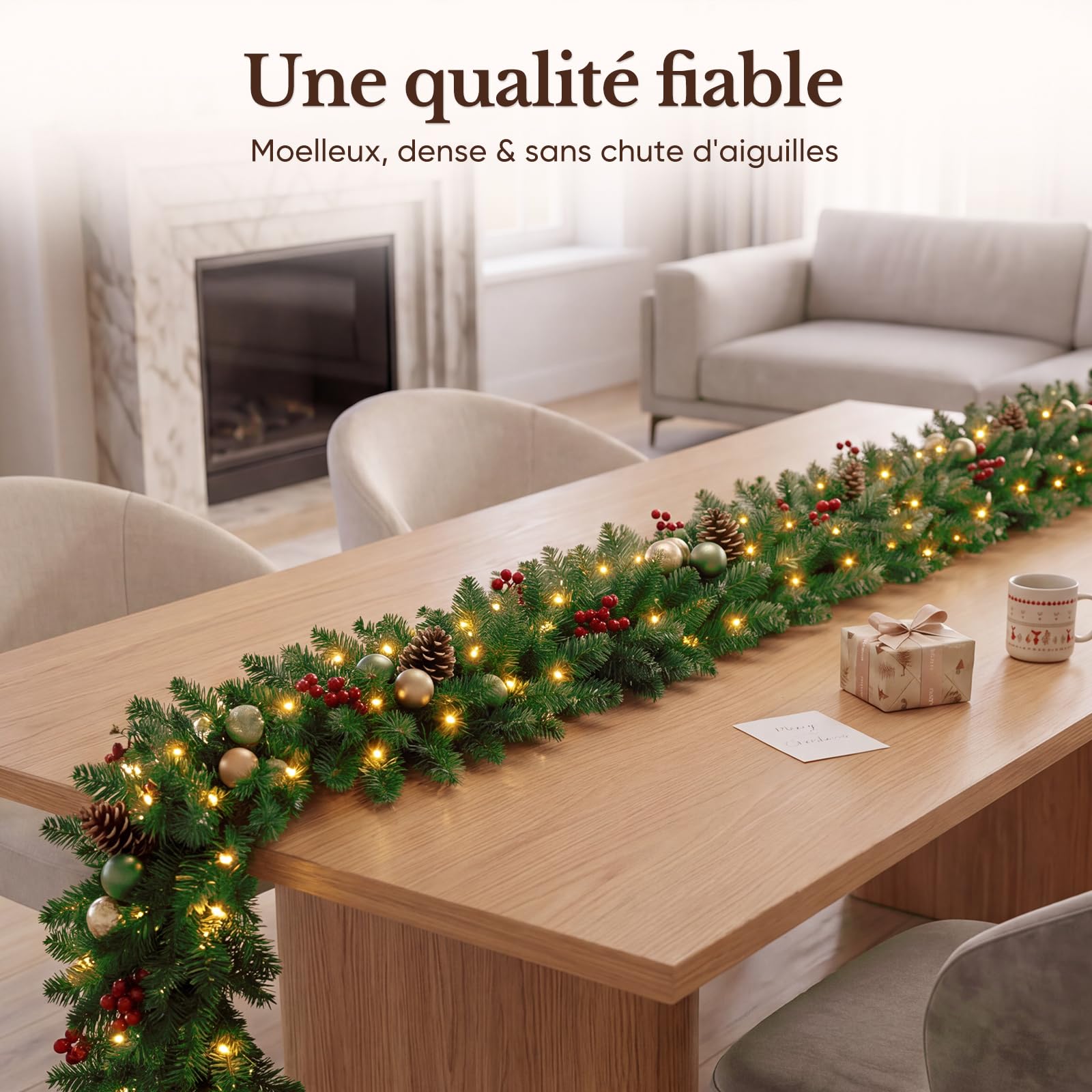 HOKEEPER Guirlande de Noël de 270 cm avec LED