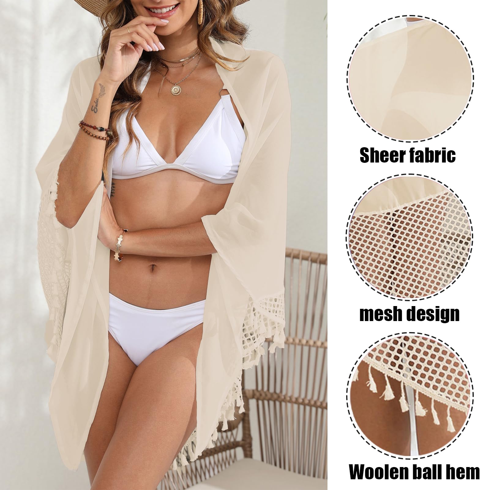 Pareo Donna Mare Gonna da Spiaggia Chiffon Wrap Pareo Spiaggia Scialle Bagno per Donna Bikini Cover Up Hollow out Tassle Copricostume