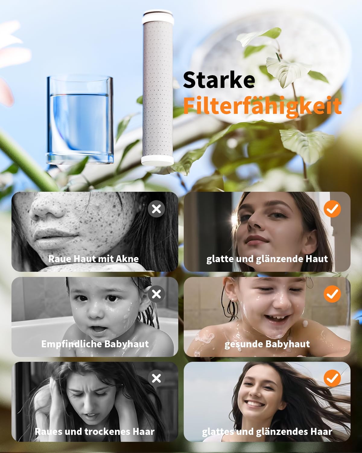 Cobbe Filter Duschkopf mit Schlauch, Handbrause mit 3 Carbon Duschfilter, Duschbrause mit 6 Strahlarten, Hochdruck Sparduschkopf mit Filter Gegen Kalk für Hartes Wasser, 99% des Chlors entfernen