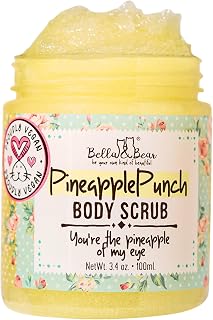 Bella & Bear Pineapple Vegan Sugar Body Scrub Exfoliator - Travel Size 3.4oz, Tropical Scent for Soft, Smooth Skin
