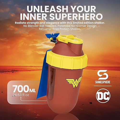 Miniatura 2 de SHAKESPHERE Botella mezcladora de proteínas, edición Wonder Woman, 24 onzas, DC Comics, edición limitada, a prueba de fugas, con tapa deslizante de