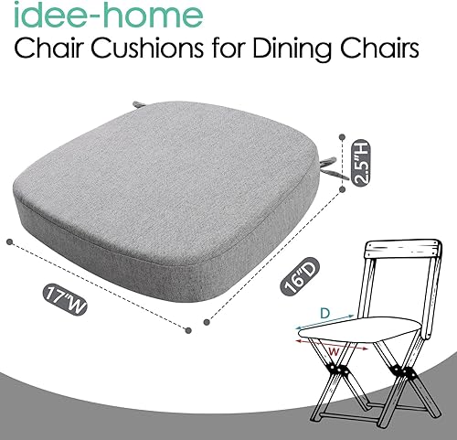 Miniatura 7 de idee-home Juego de 4 cojines para sillas de comedor de 2.5 pulgadas de grosor, cojines para sillas de cocina, almohadillas para sillas de espuma