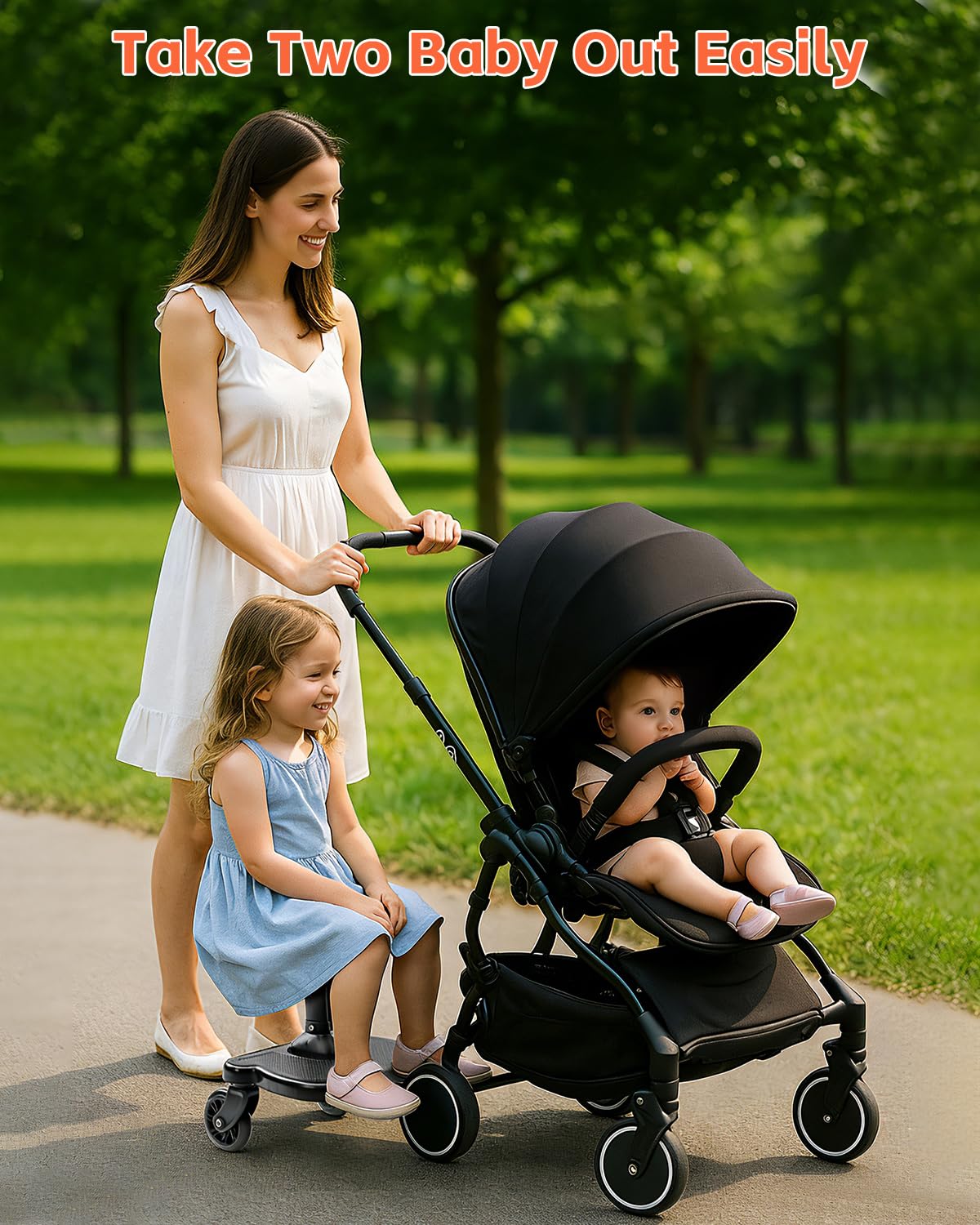 Vihir Planche Poussette Universelle avec Siège, Planches à roulettes pour bébé, Marche Pied Poussette pour Enfants de 2 à 6 Ans (25KG), Renouveler complètement