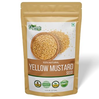 Organic Zing Yellow Mustard Seeds 227 g / 8 oz - Food Grade Whole Mild-Spicy Seeds for Cooking Pickling Seasoning & Daily Recipes