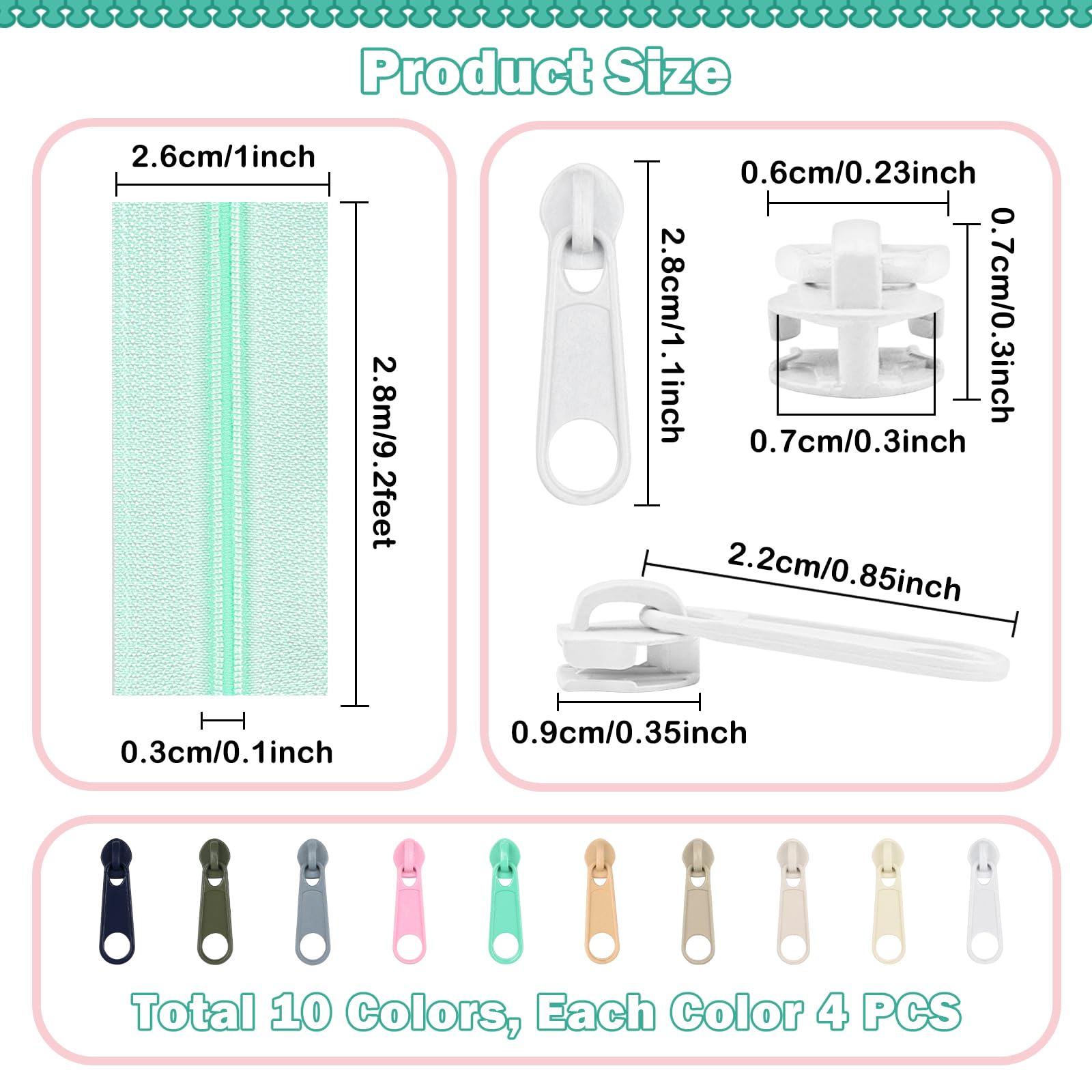 DOITEM 10 Colors #3 Nylon Coil Zippers 28 m Nylon Endless Zip Set including 40pcs Sliders and Zip for Sewing and Crafts - Image 3