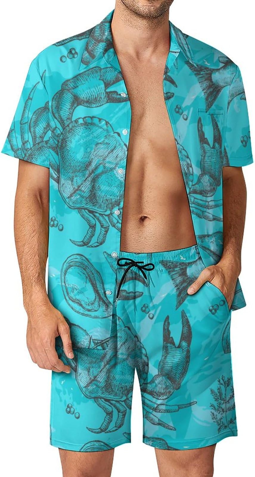 Crab Lobster Mens Shirts And Shorts Set Beach Outfit S