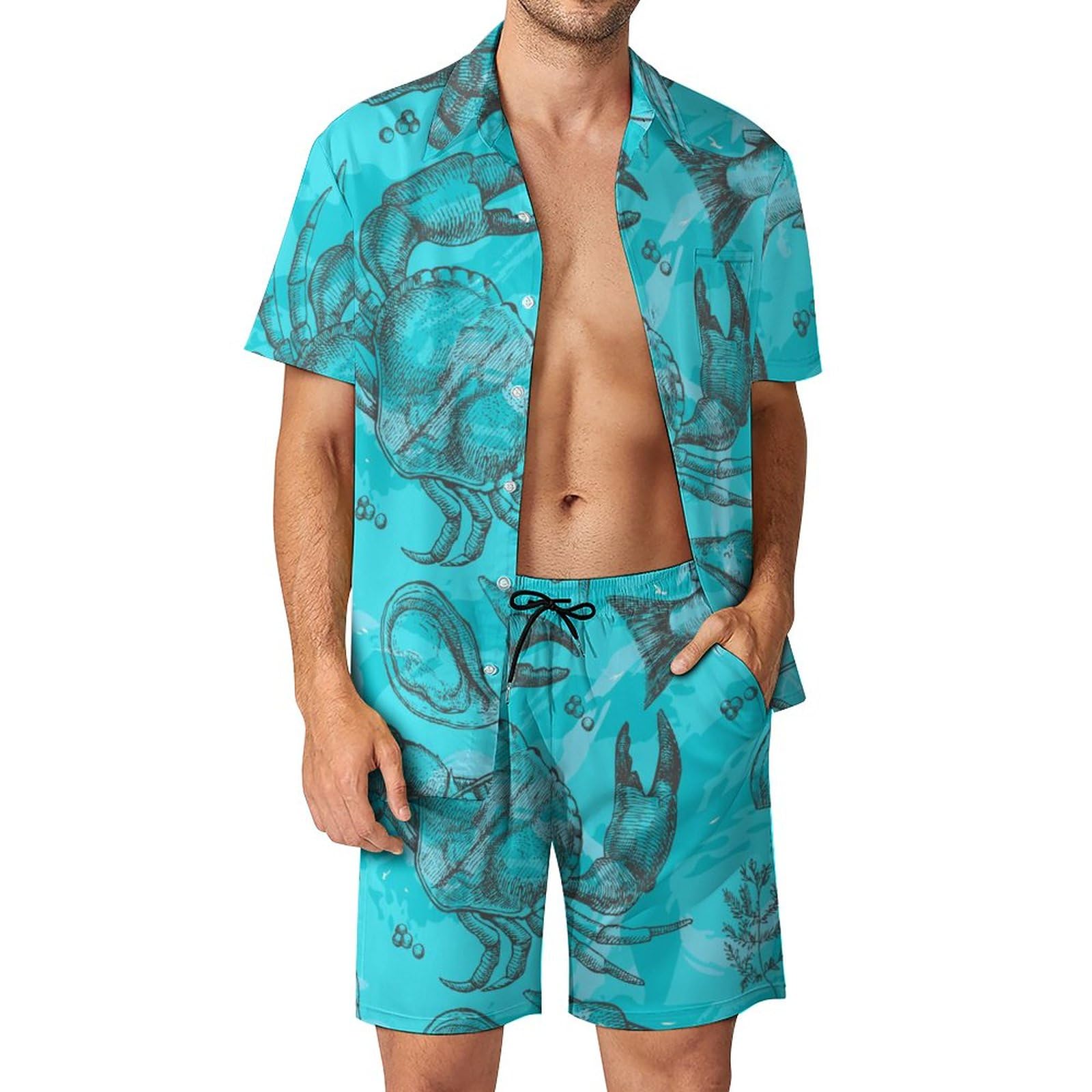 Crab Lobster Mens Shirts And Shorts Set Beach Outfit S