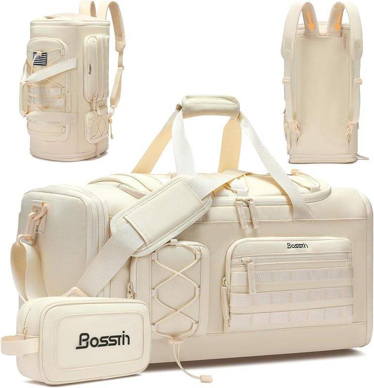 BOSSTIN Bolsa de gimnasio para hombres y mujeres, bolsa de lona deportiva expandible de 45L-50L | Mochila de lona convertible, viene con bolsa de aseo, compartimento para zapatos y bolsillo húmedo, para entrenamiento, fin de semana, viajes nocturnos