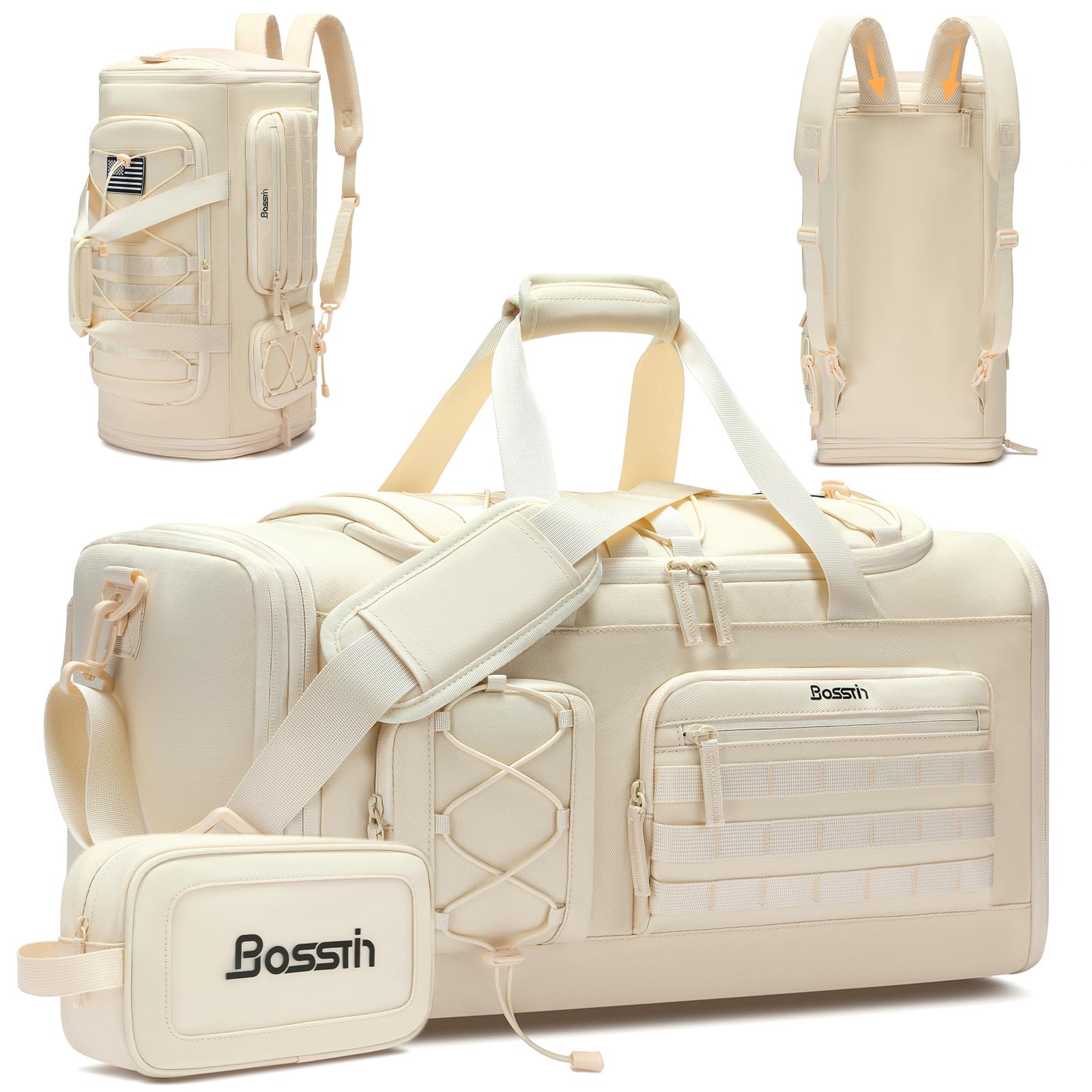 Bosstin Gym Bag for Women & Men, 45L Travel Duffle Sports Duffel Bag Gym Weekender Overnight Backpack with Shoe Compartment (4Beige)