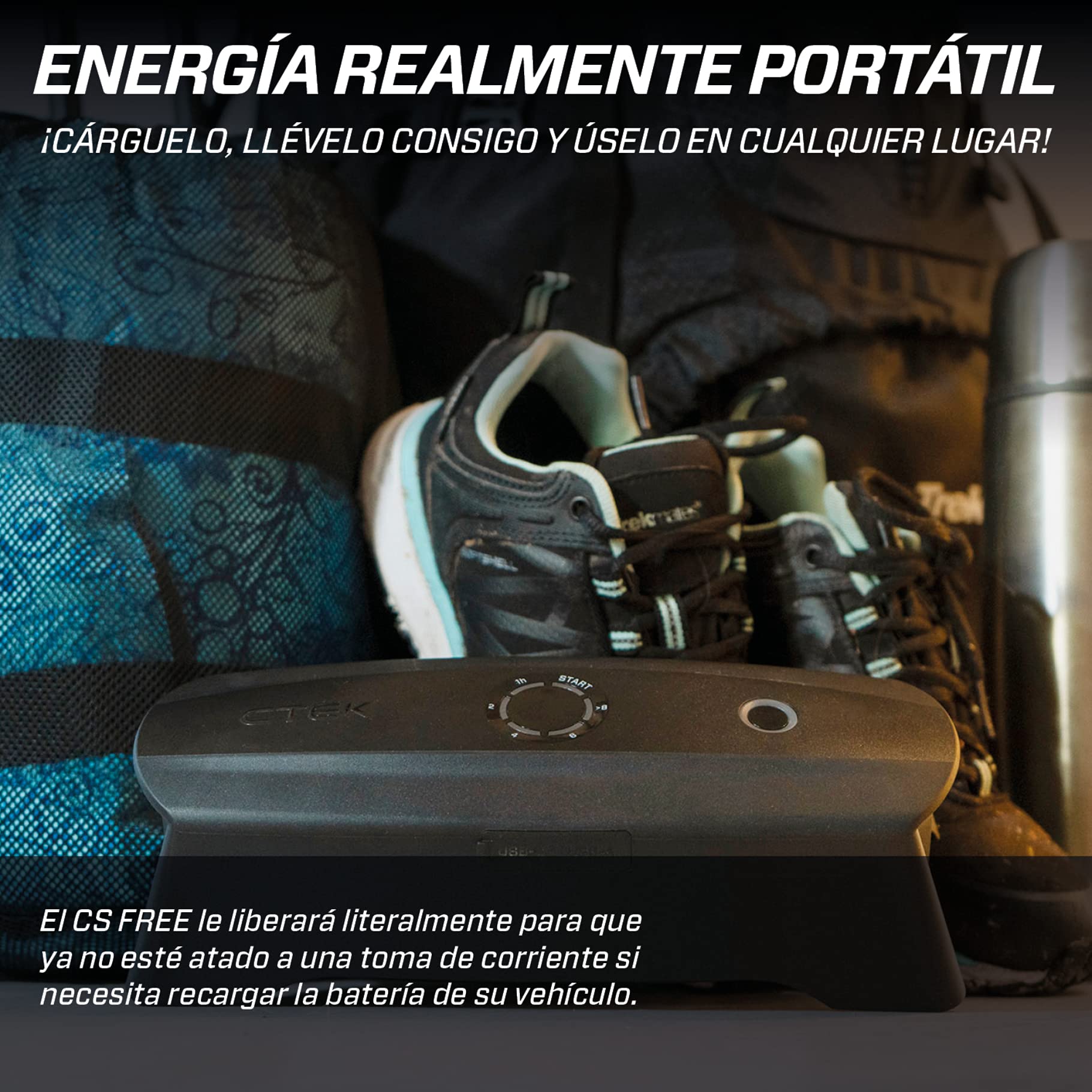 CTEK CS Free, Alternativa De Arrancador De Batería De 12 V, Arranque Adaptativo, Cargador De Batería Portátil Y Mantenedor Inteligente 4 En 1, Banco De Energía Solar para Coche, Teléfono, Computadora